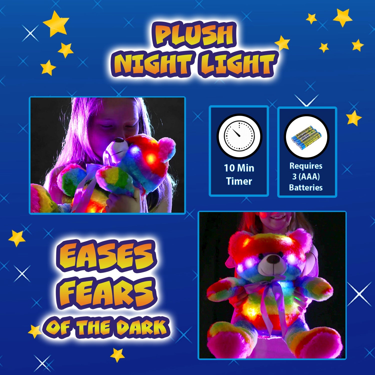 Rainbow Lites Teddy Bear Glow Plush LED Night Light Up Stuffed Animal 2 Pack Set (16 inch)