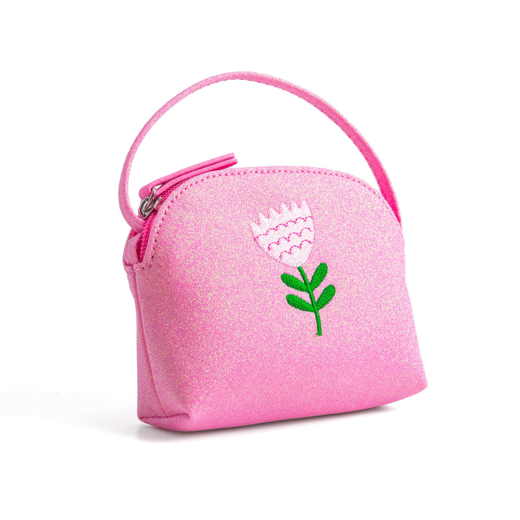 Sparkly Glitter Leather Purse with Flower Embroidery for Little Girls, Toddler (Ages 2-8)