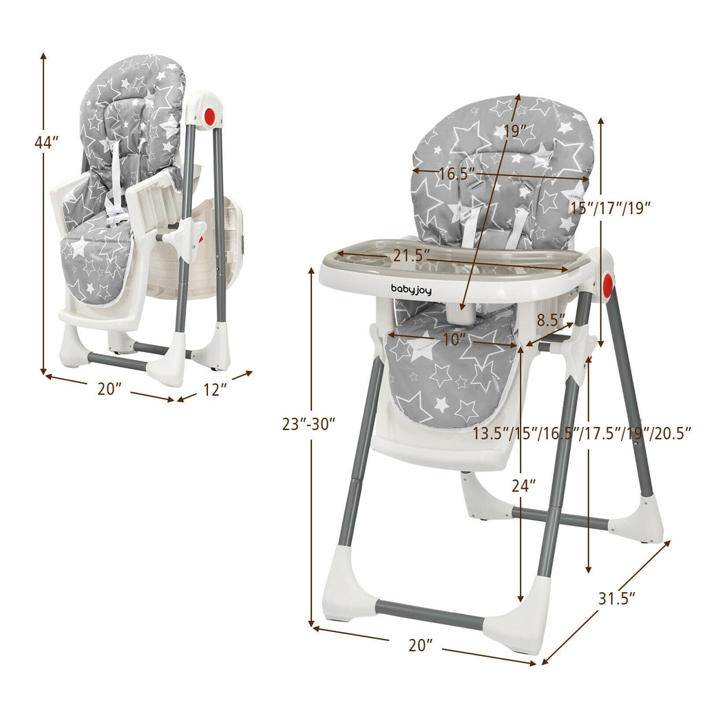 Folding Baby High Dining Chair with 6-Level Height Adjustment