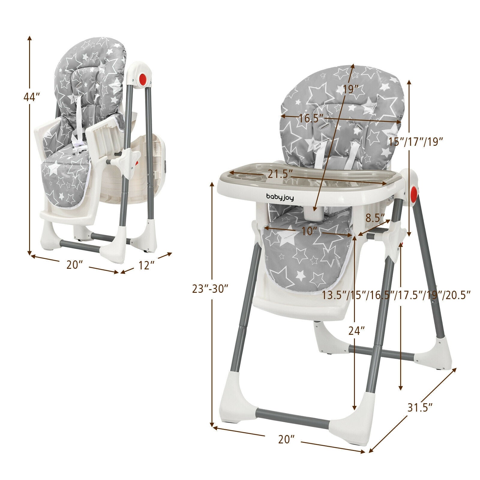 Folding Baby High Dining Chair with 6-Level Height Adjustment