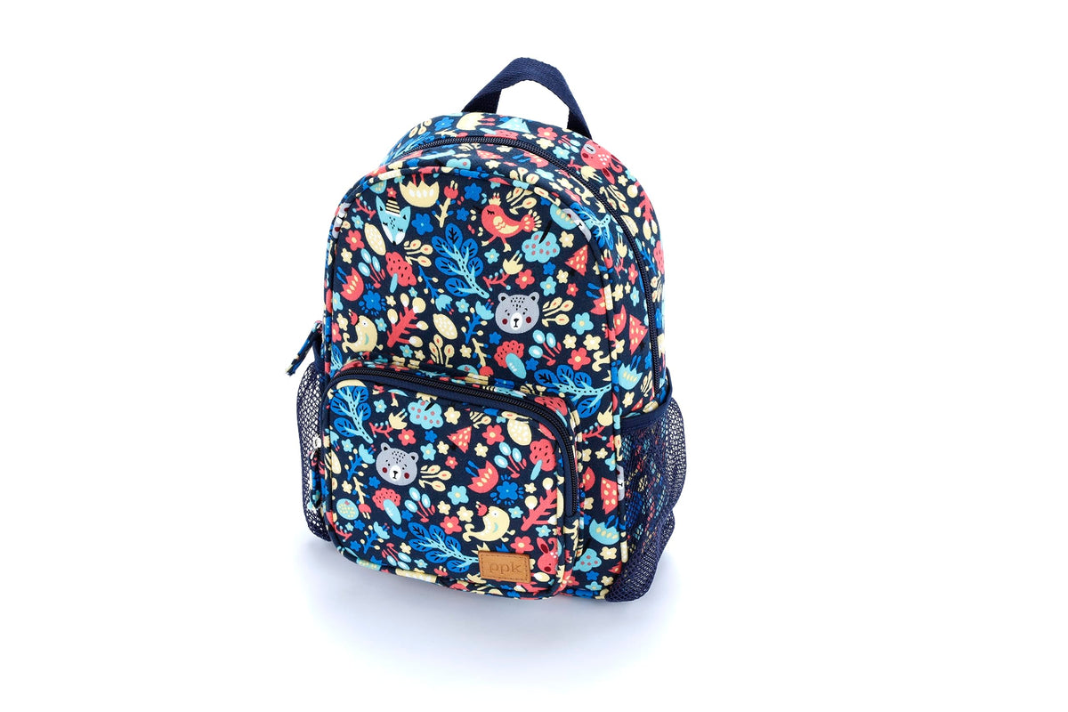 Toddler/Little Kids Forest Animals Mini-Size Backpack with Pockets- Fun Print, Practical Design- Navy