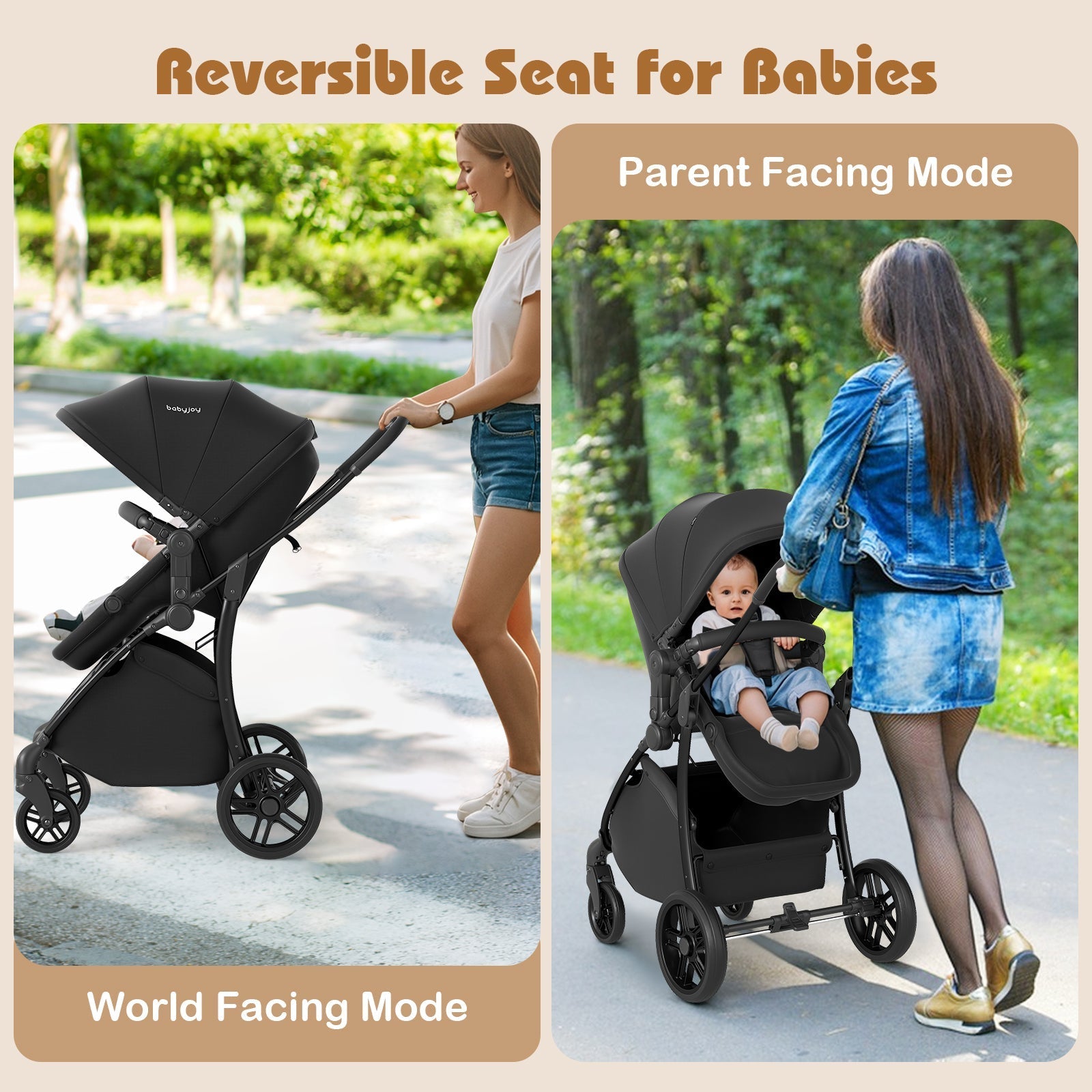 2-in-1 Baby Stroller with Bassinet Mode and Reversible Seat