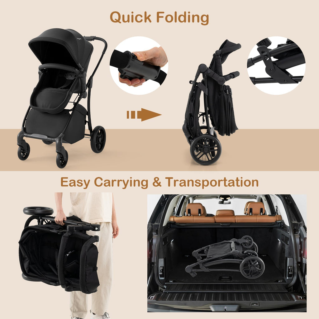 2-in-1 Baby Stroller with Bassinet Mode and Reversible Seat