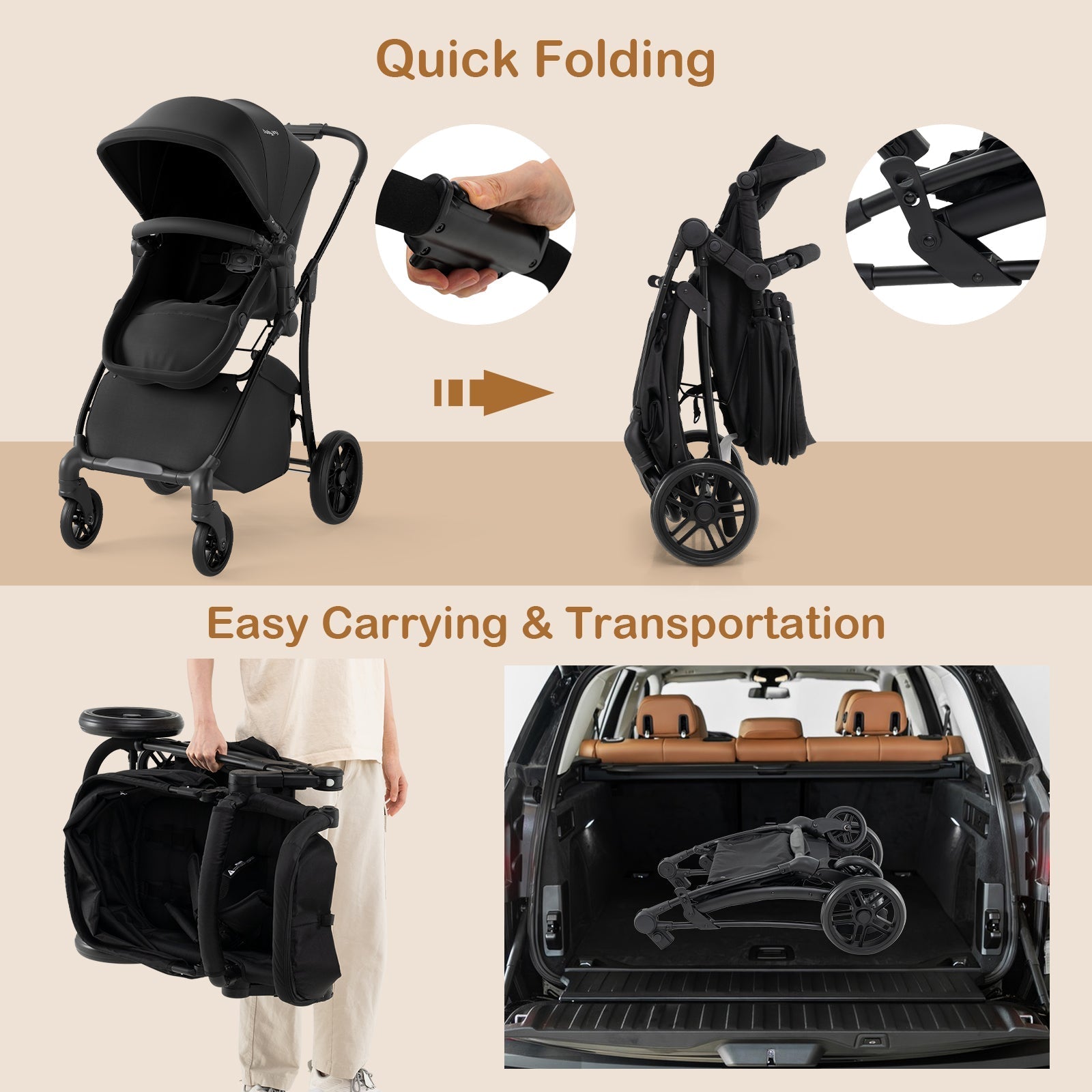 2-in-1 Baby Stroller with Bassinet Mode and Reversible Seat