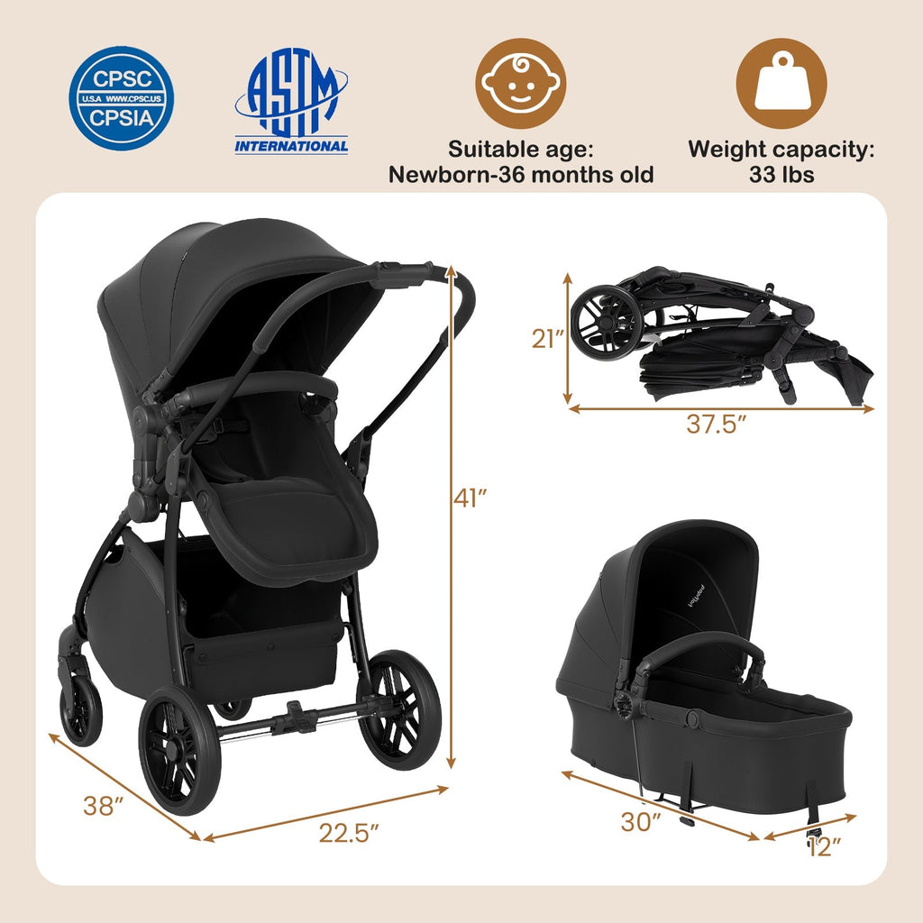 2-in-1 Baby Stroller with Bassinet Mode and Reversible Seat