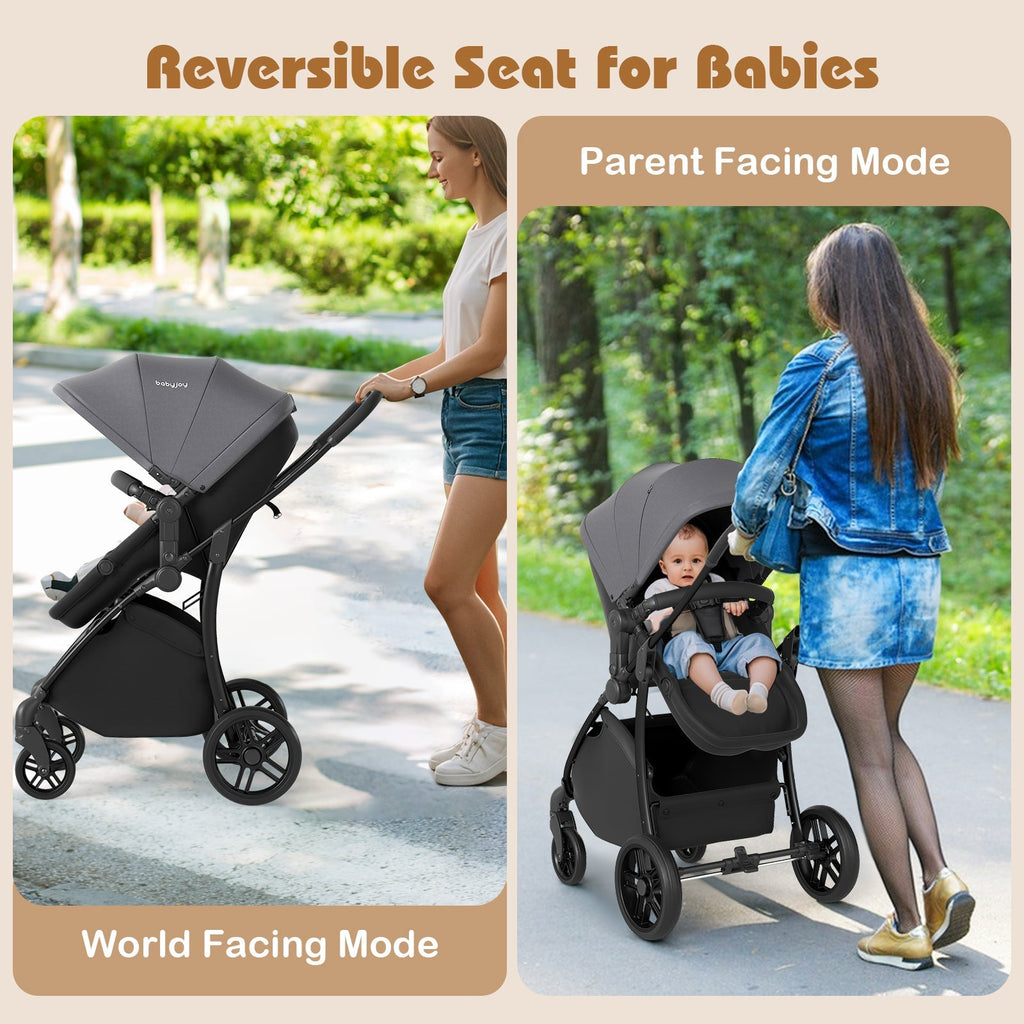 2-in-1 Baby Stroller with Bassinet Mode and Reversible Seat