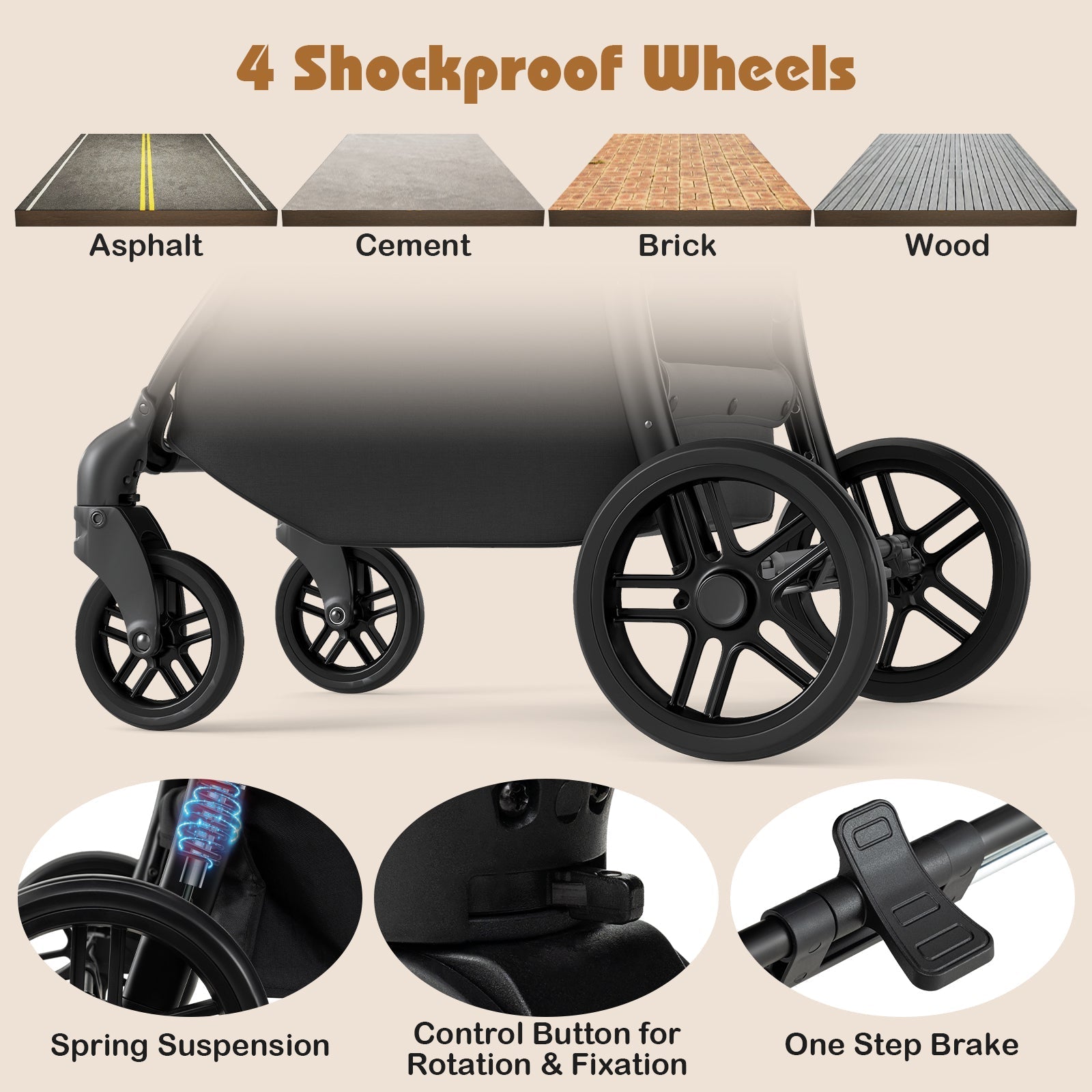 2-in-1 Baby Stroller with Bassinet Mode and Reversible Seat