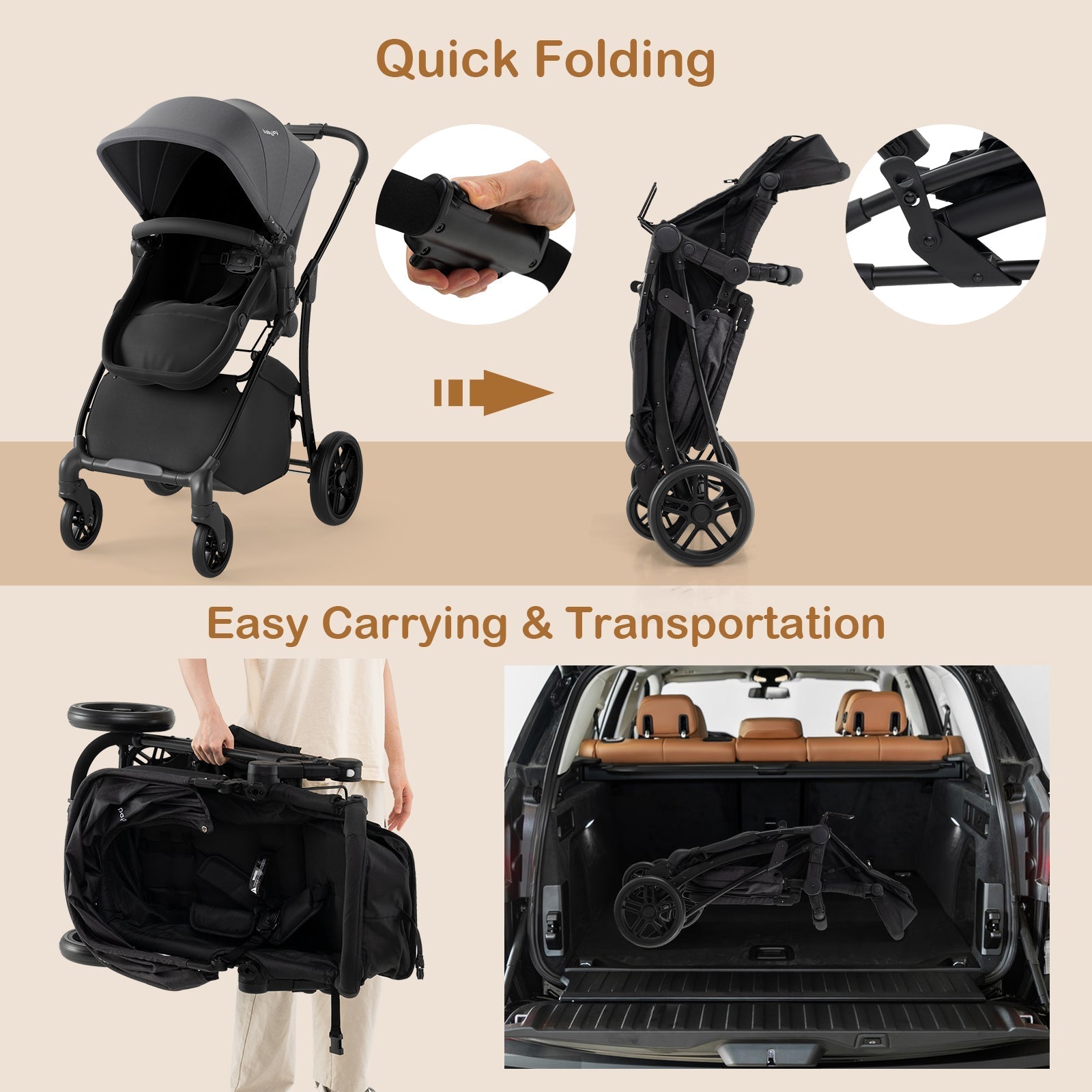 2-in-1 Baby Stroller with Bassinet Mode and Reversible Seat
