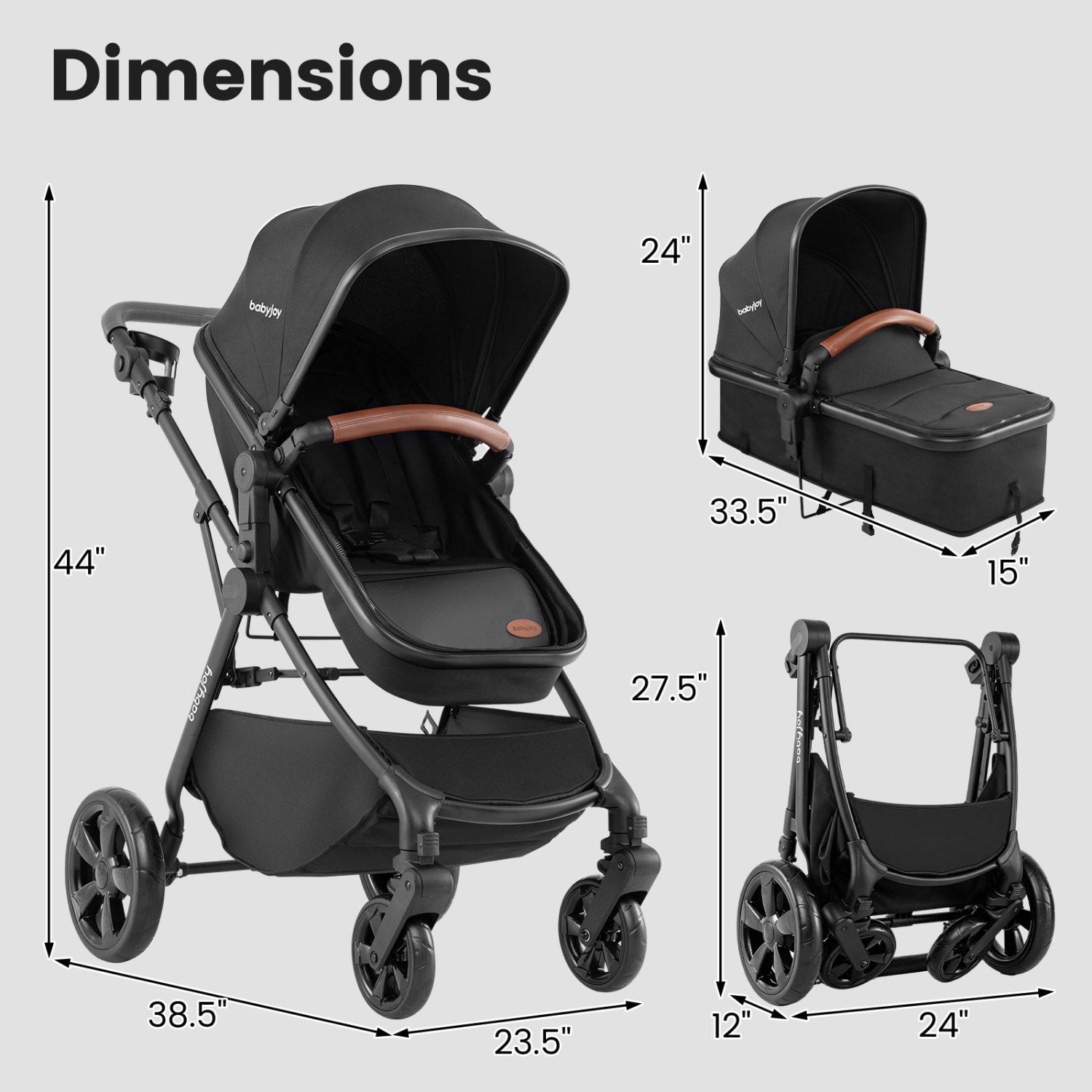 2-in-1 Convertible Baby Stroller with Car Seat Adapters
