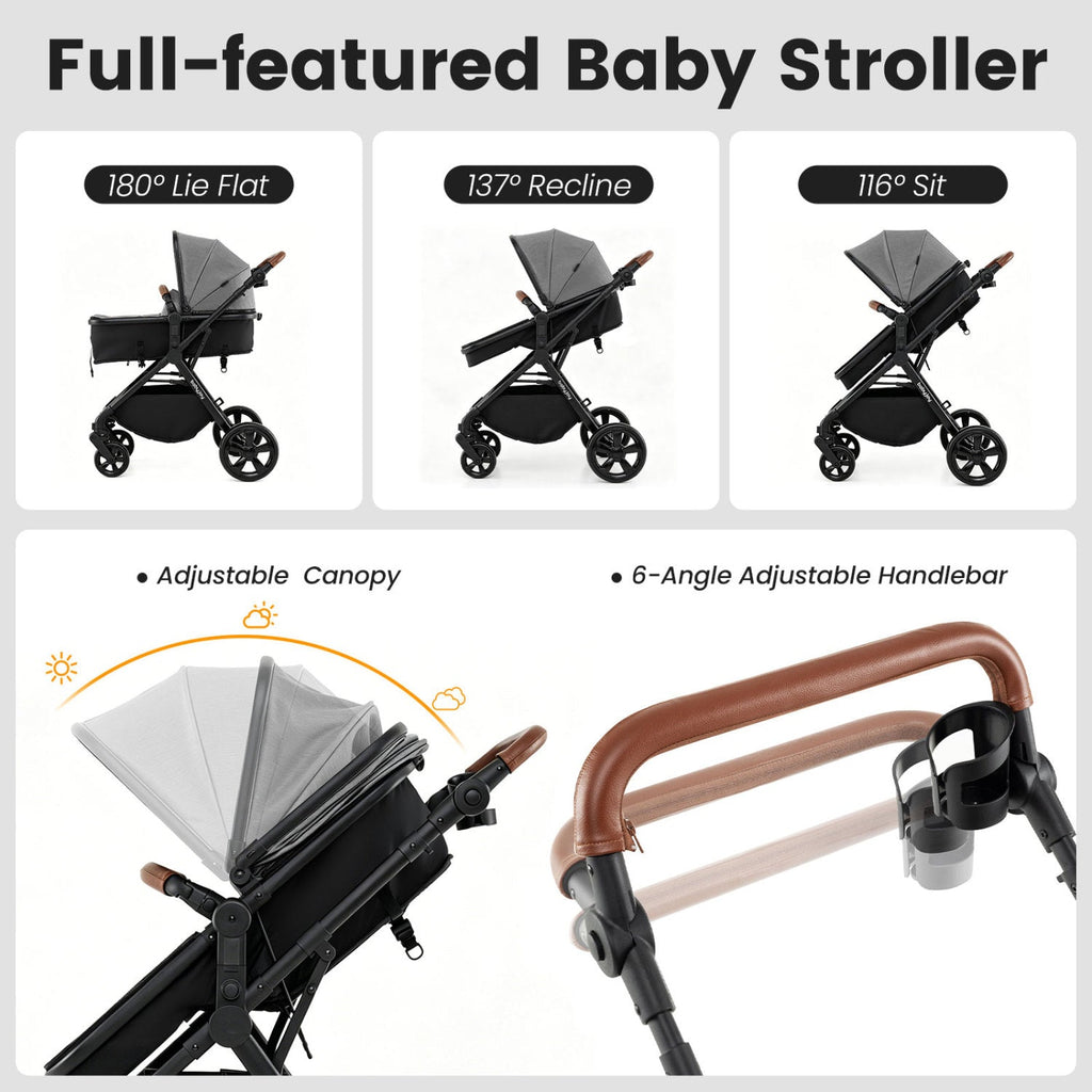 2-in-1 Convertible Baby Stroller with Car Seat Adapters
