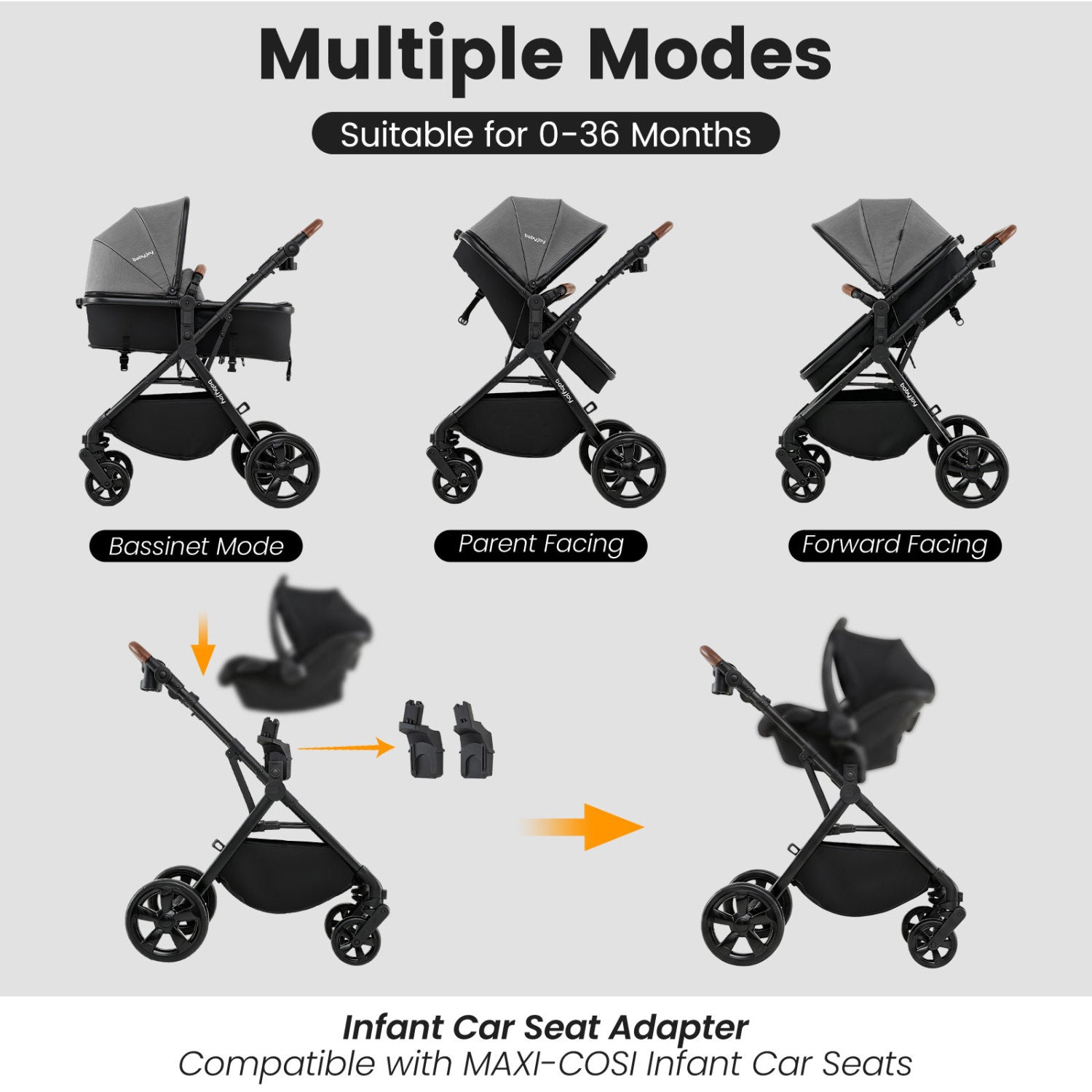 2-in-1 Convertible Baby Stroller with Car Seat Adapters