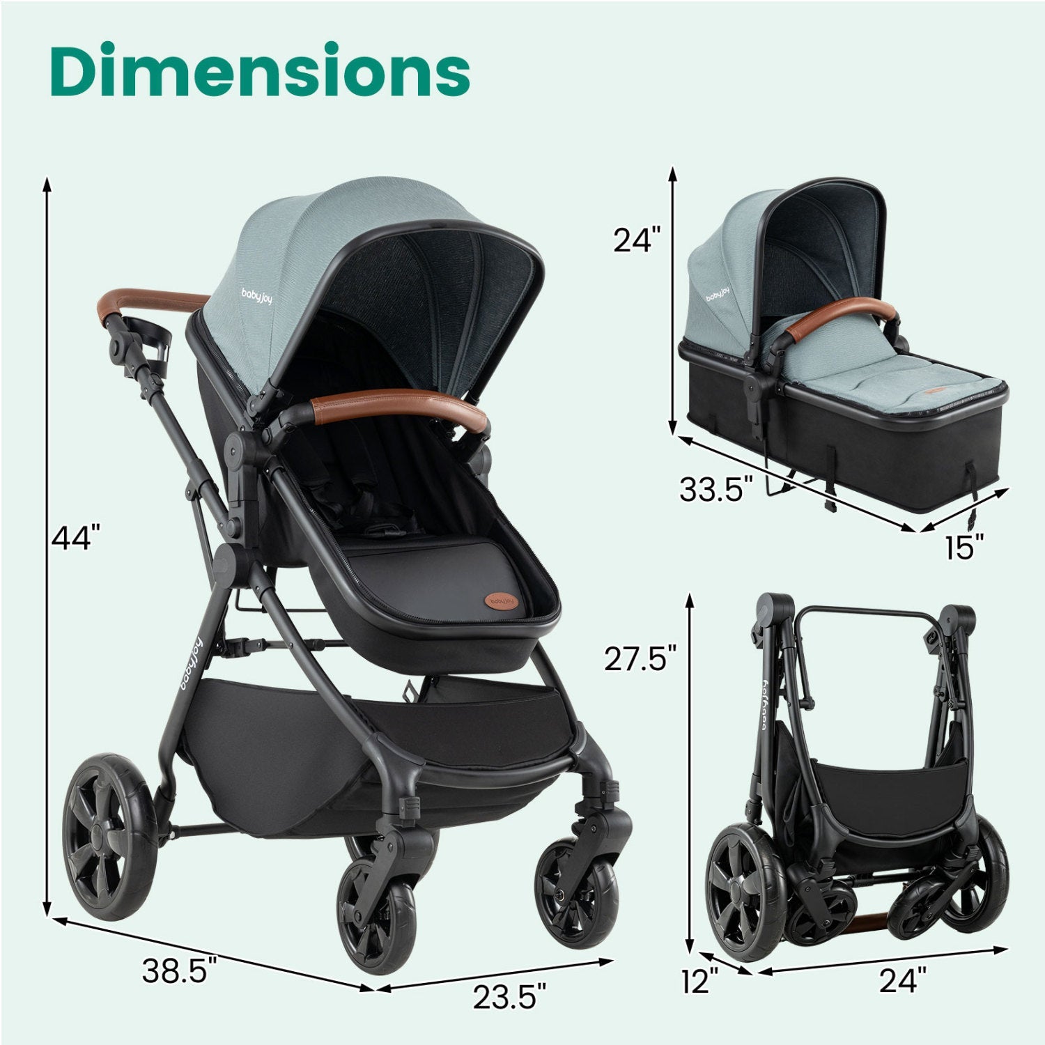 2-in-1 Convertible Baby Stroller with Car Seat Adapters