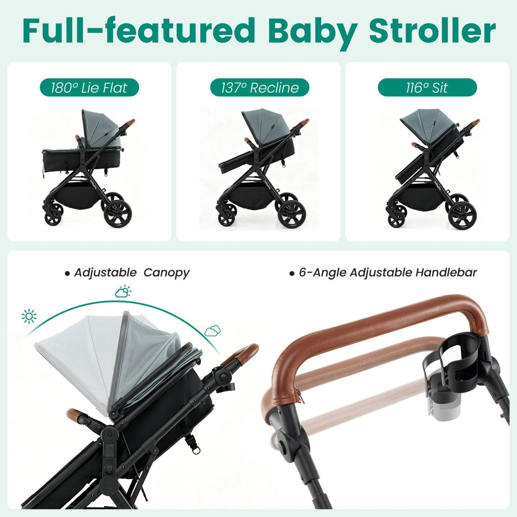 2-in-1 Convertible Baby Stroller with Car Seat Adapters