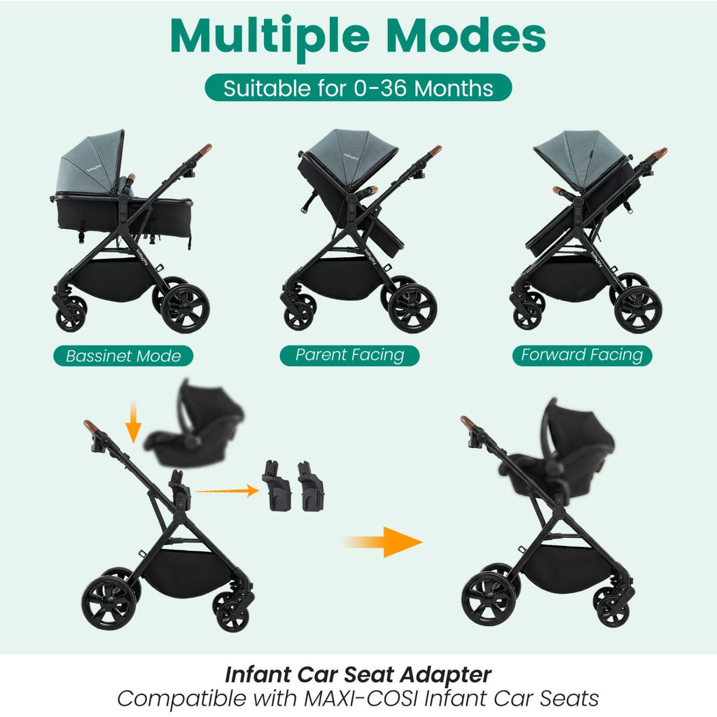 2-in-1 Convertible Baby Stroller with Car Seat Adapters