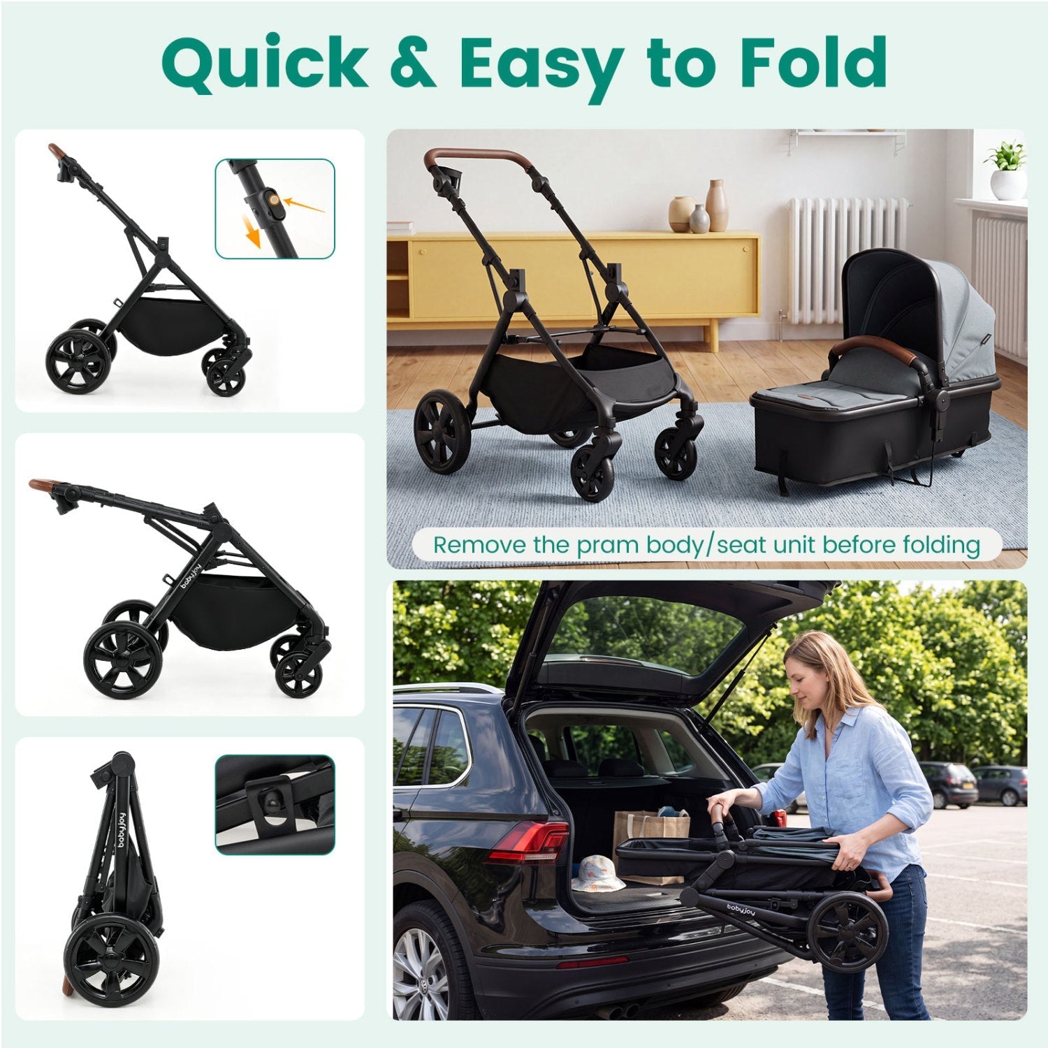 2-in-1 Convertible Baby Stroller with Car Seat Adapters