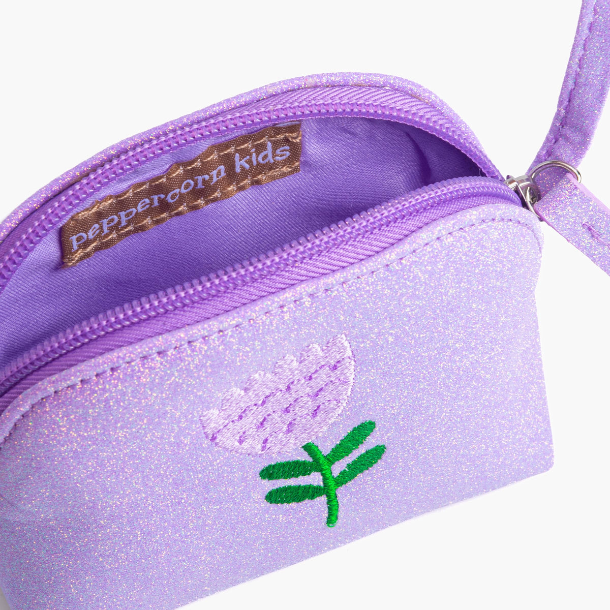 Sparkly Glitter Leather Purse with Flower Embroidery for Little Girls, Toddler (Ages 2-8)