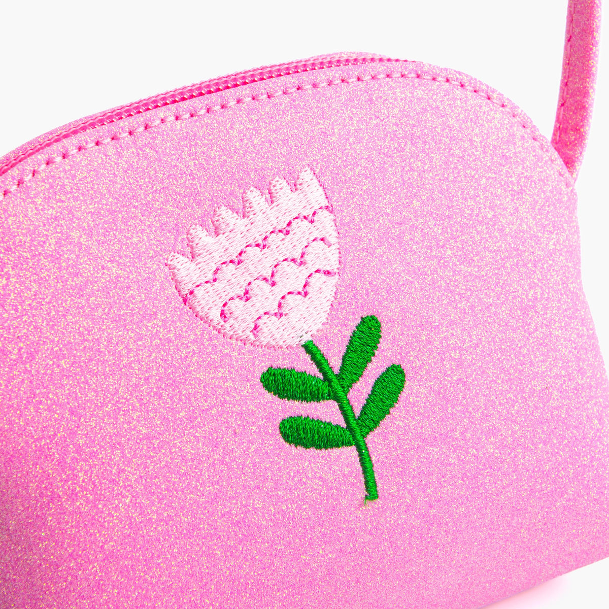 Sparkly Glitter Leather Purse with Flower Embroidery for Little Girls, Toddler (Ages 2-8)