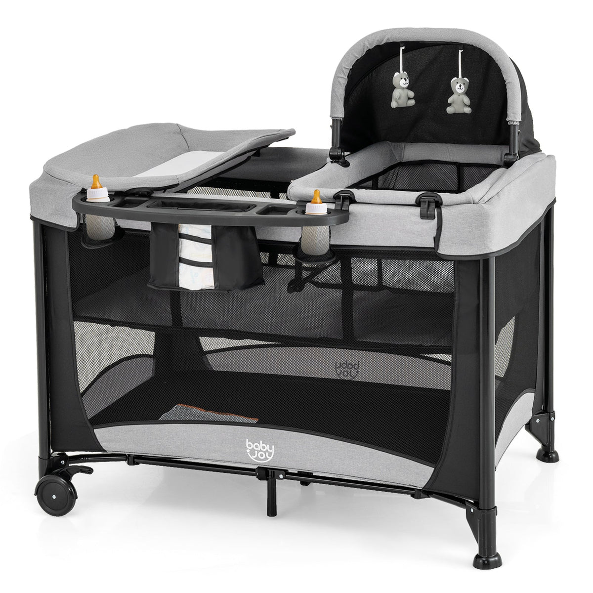 5-in-1 Portable Baby Playard with Cradle and Storage Basket