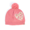 Girls Knit Pompom Beanie with Floral Heart Applique, Soft Fleece-Lined, Unique, Stylish Design, Premium Quality (Kids 1-6 Years)