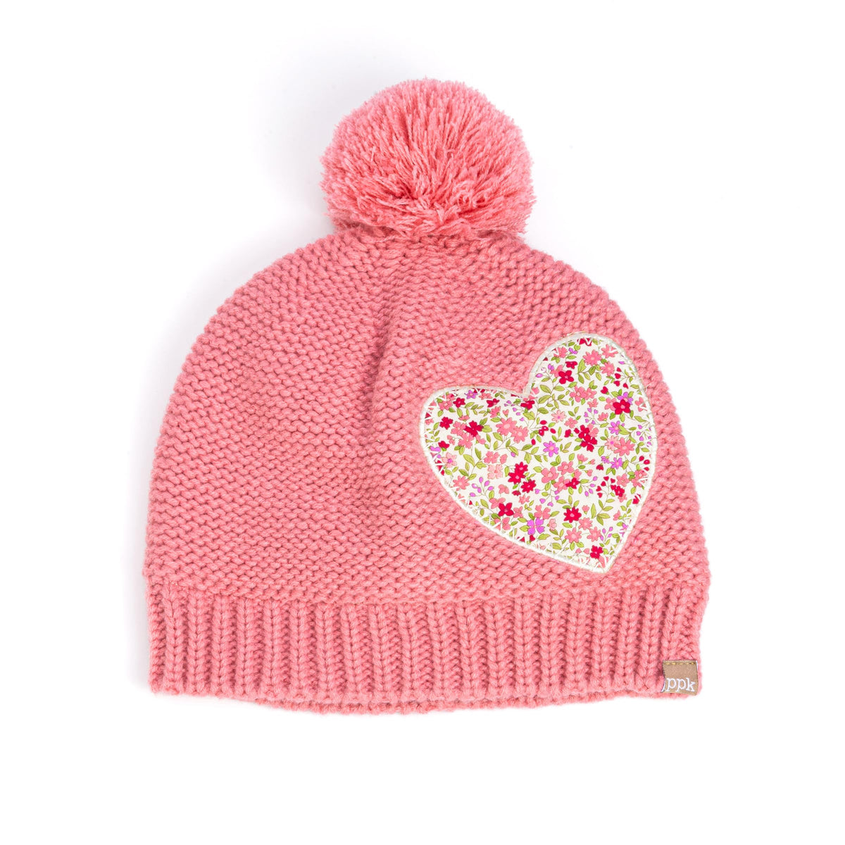Girls Knit Pompom Beanie with Floral Heart Applique, Soft Fleece-Lined, Unique, Stylish Design, Premium Quality (Kids 1-6 Years)