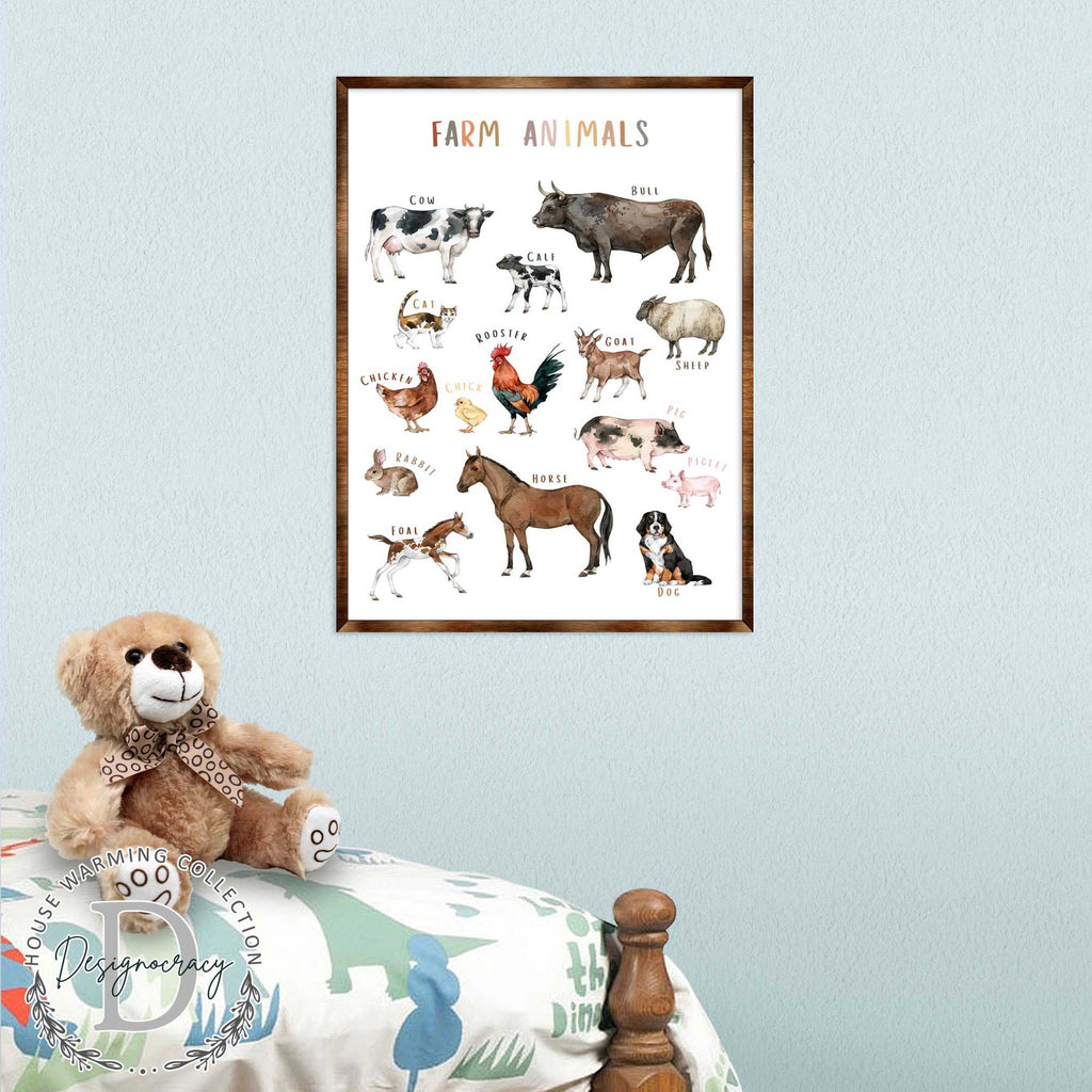 Farm Animals - Wooden Kids Room Decor - First day of school gift - ABC 123 Kids - Montessori Homeschool wooden poster I Educational Poster - Classroom Decor - 310215