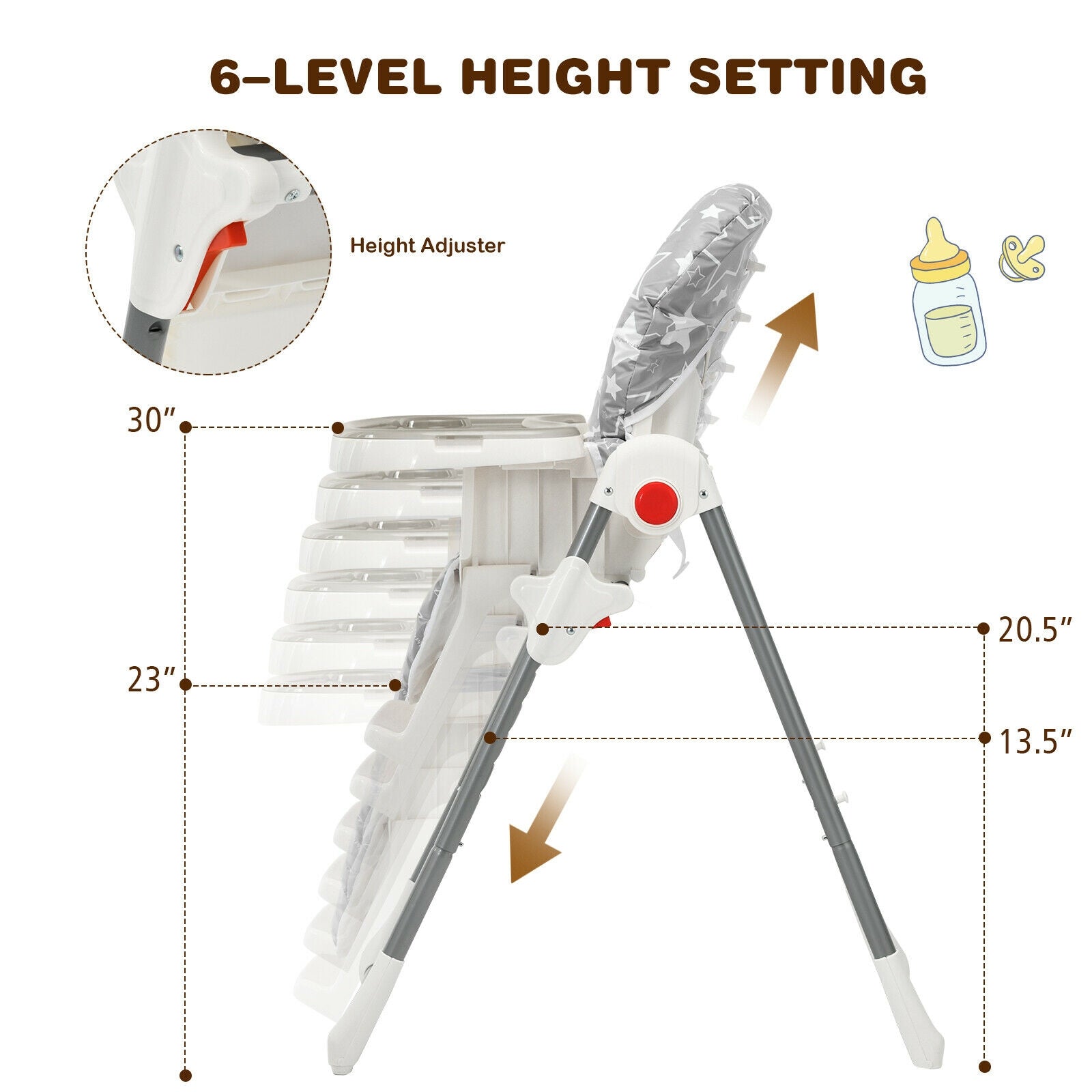 Folding Baby High Dining Chair with 6-Level Height Adjustment