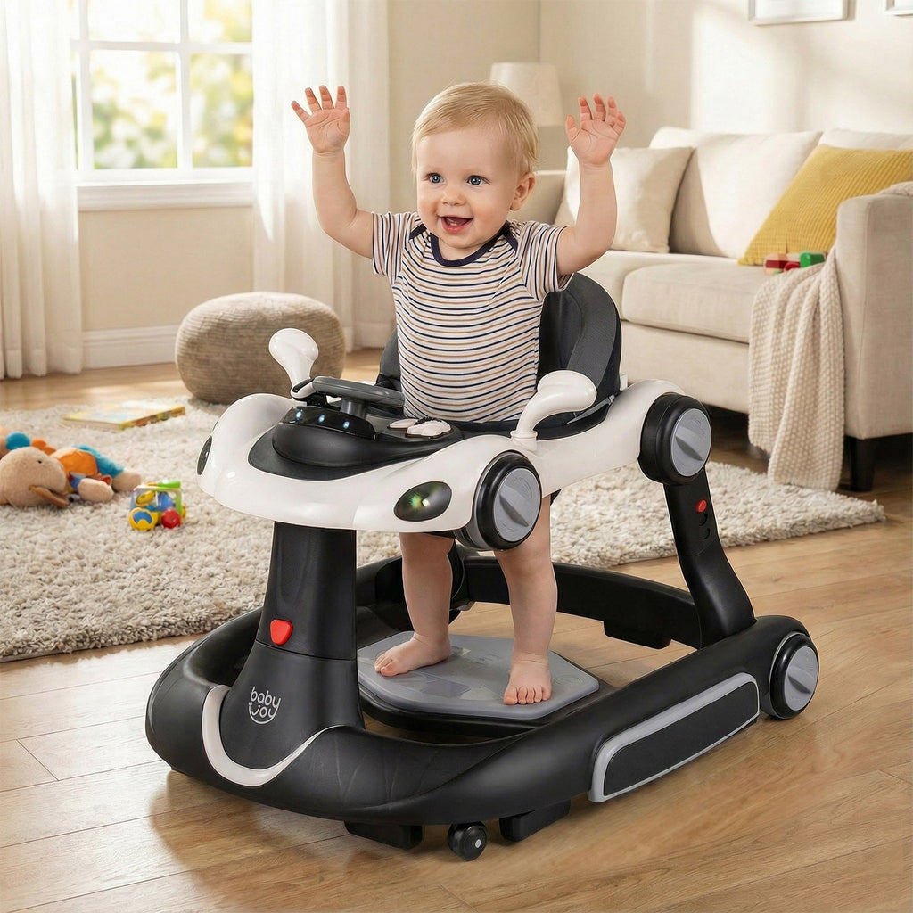 6-in-1 Baby Walker with Canopy Portable Activity Center Bouncer Rocker Combo with Music