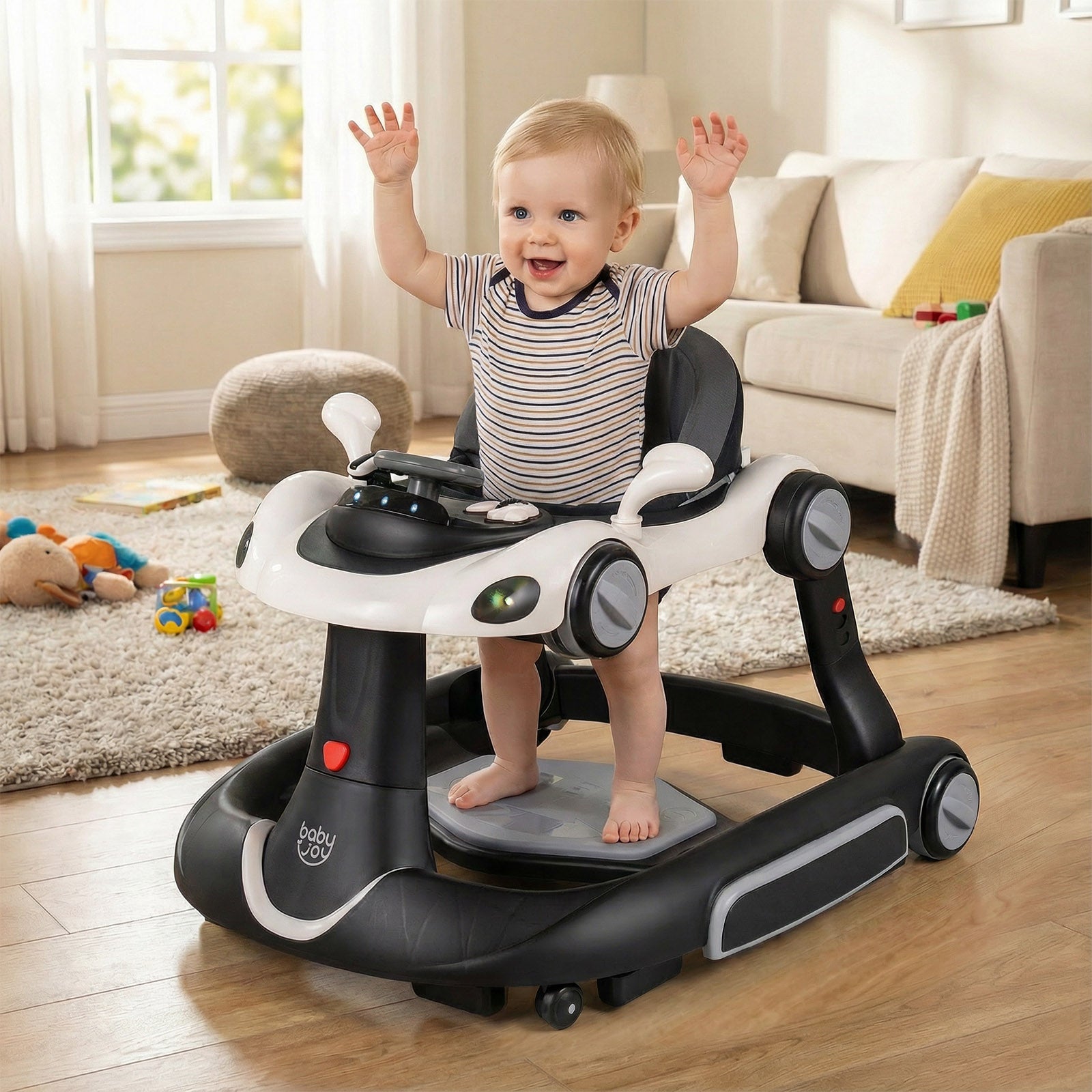 6-in-1 Baby Walker with Canopy Portable Activity Center Bouncer Rocker Combo with Music