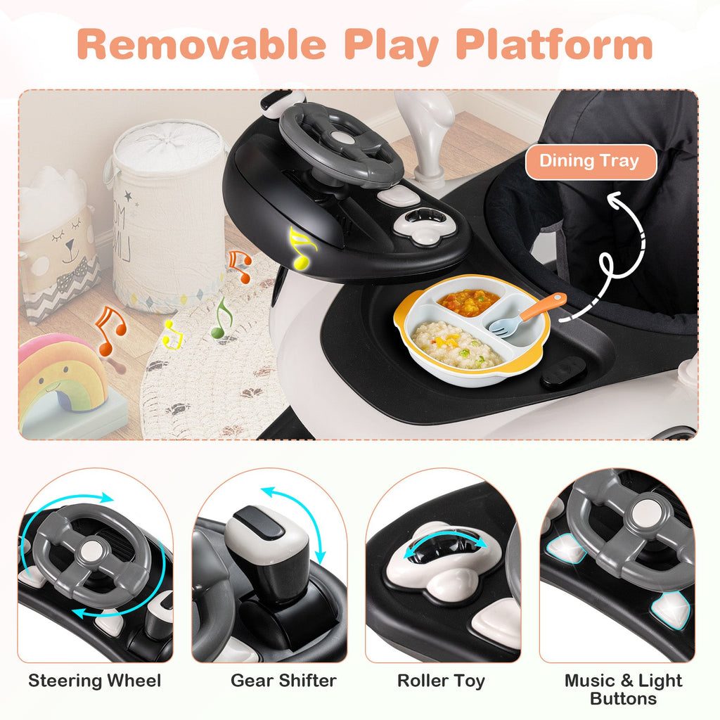 6-in-1 Baby Walker with Canopy Portable Activity Center Bouncer Rocker Combo with Music