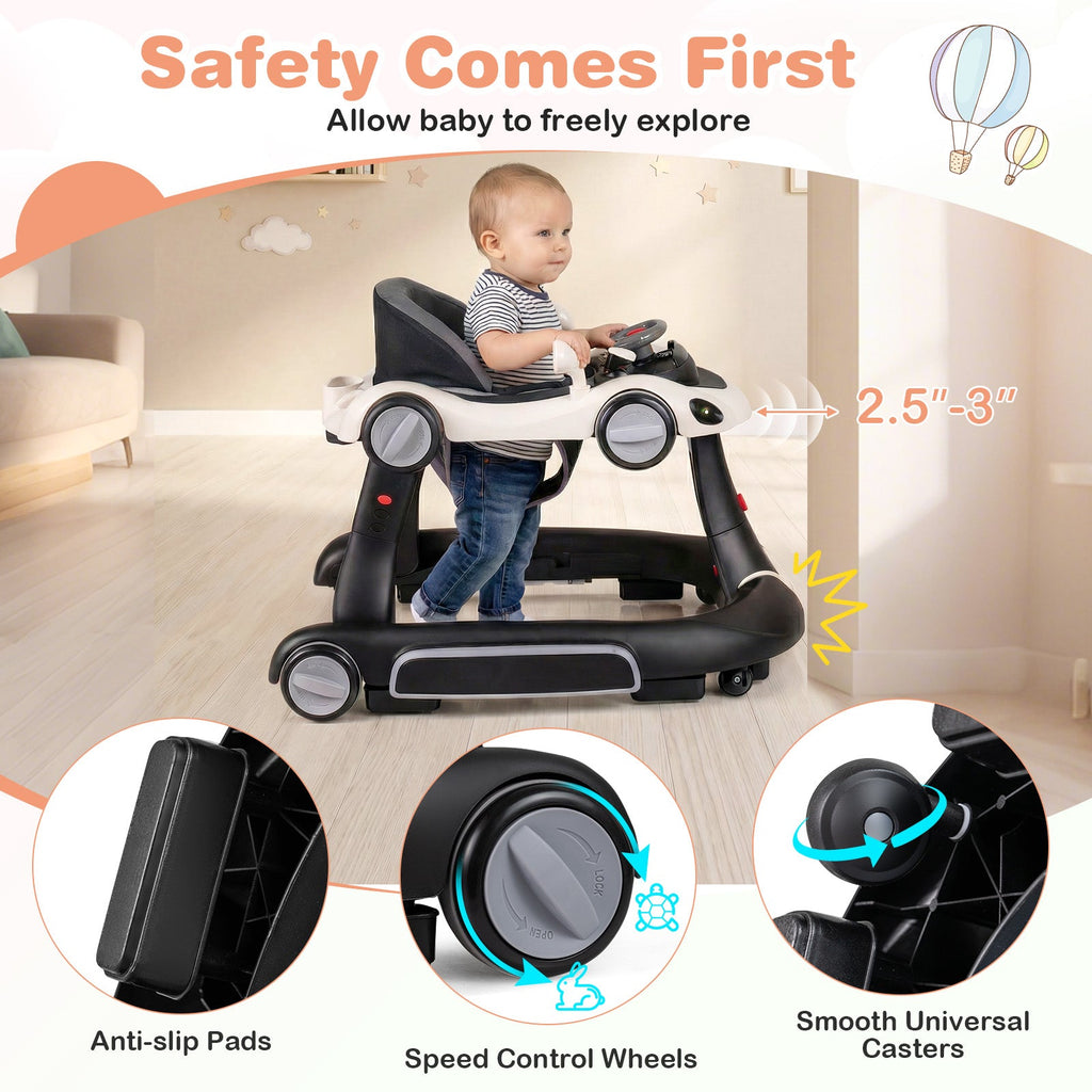 6-in-1 Baby Walker with Canopy Portable Activity Center Bouncer Rocker Combo with Music