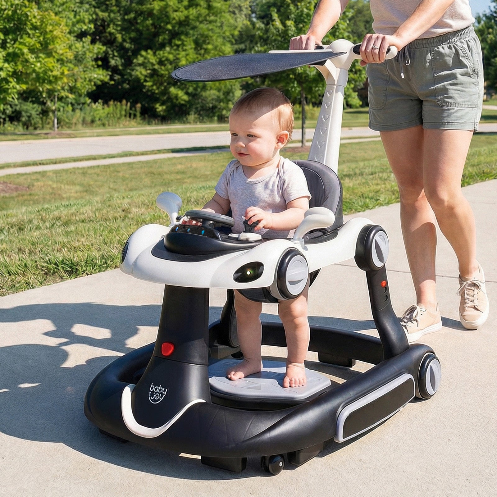 6-in-1 Baby Walker with Canopy Portable Activity Center Bouncer Rocker Combo with Music