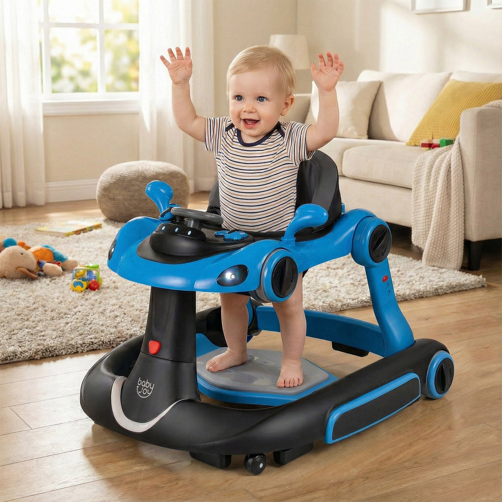 6-in-1 Baby Walker with Canopy Portable Activity Center Bouncer Rocker Combo with Music