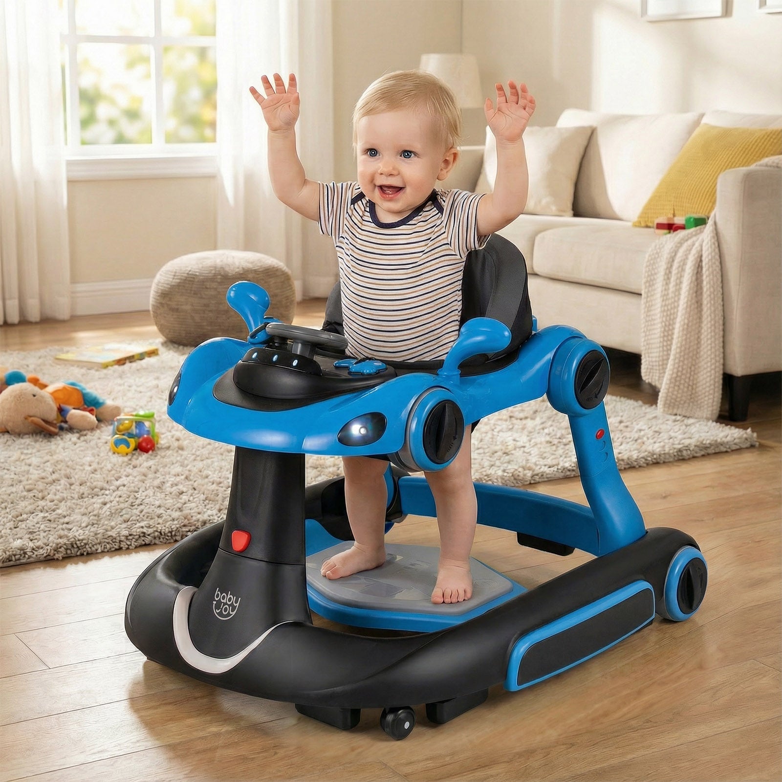 6-in-1 Baby Walker with Canopy Portable Activity Center Bouncer Rocker Combo with Music