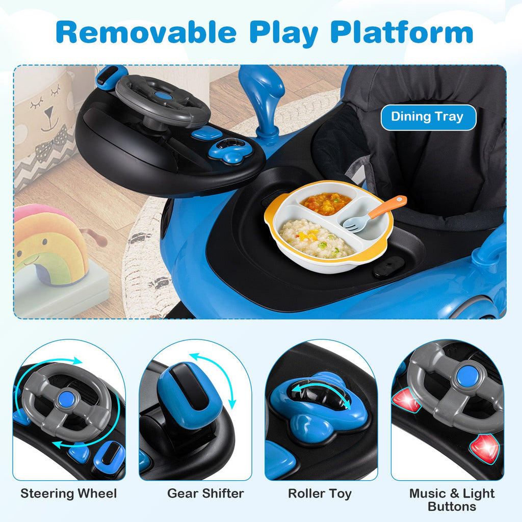6-in-1 Baby Walker with Canopy Portable Activity Center Bouncer Rocker Combo with Music