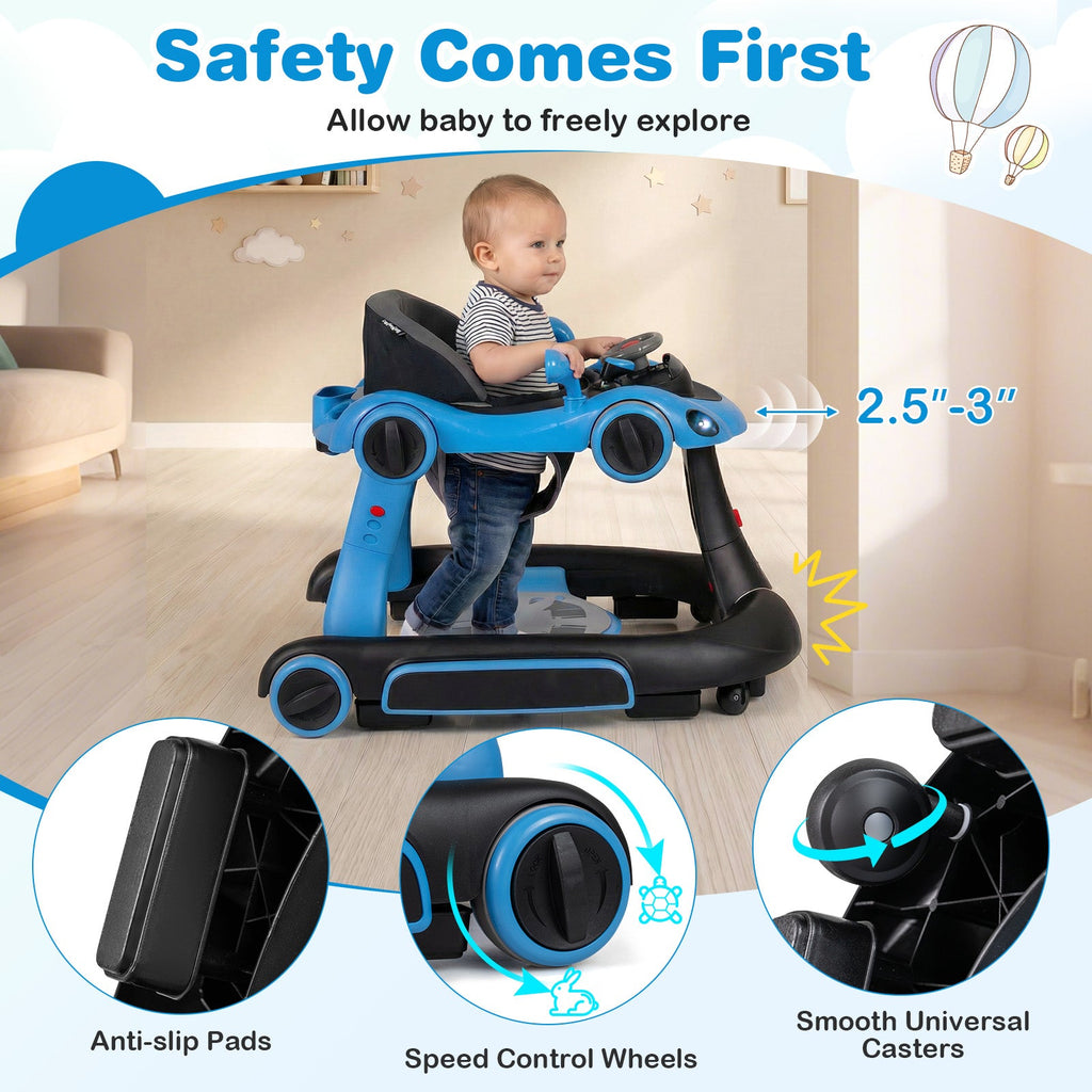 6-in-1 Baby Walker with Canopy Portable Activity Center Bouncer Rocker Combo with Music
