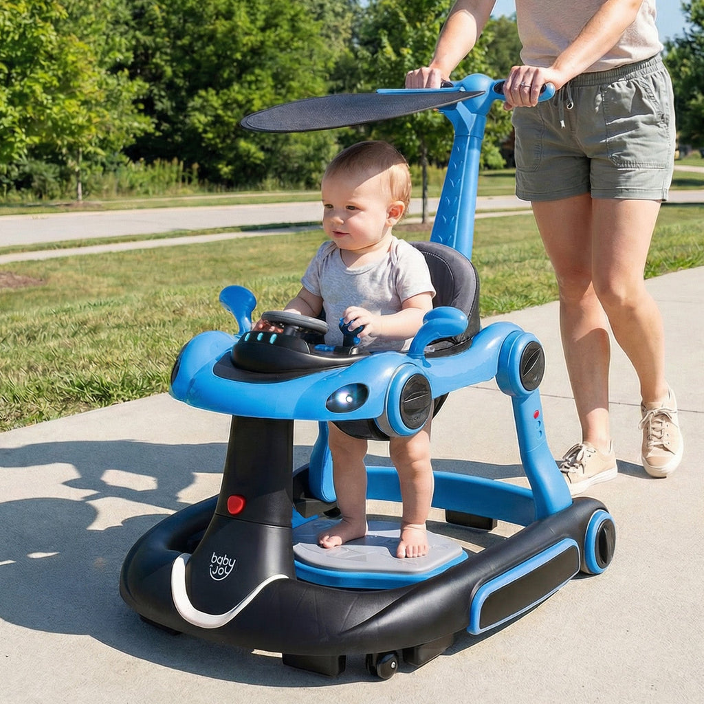 6-in-1 Baby Walker with Canopy Portable Activity Center Bouncer Rocker Combo with Music