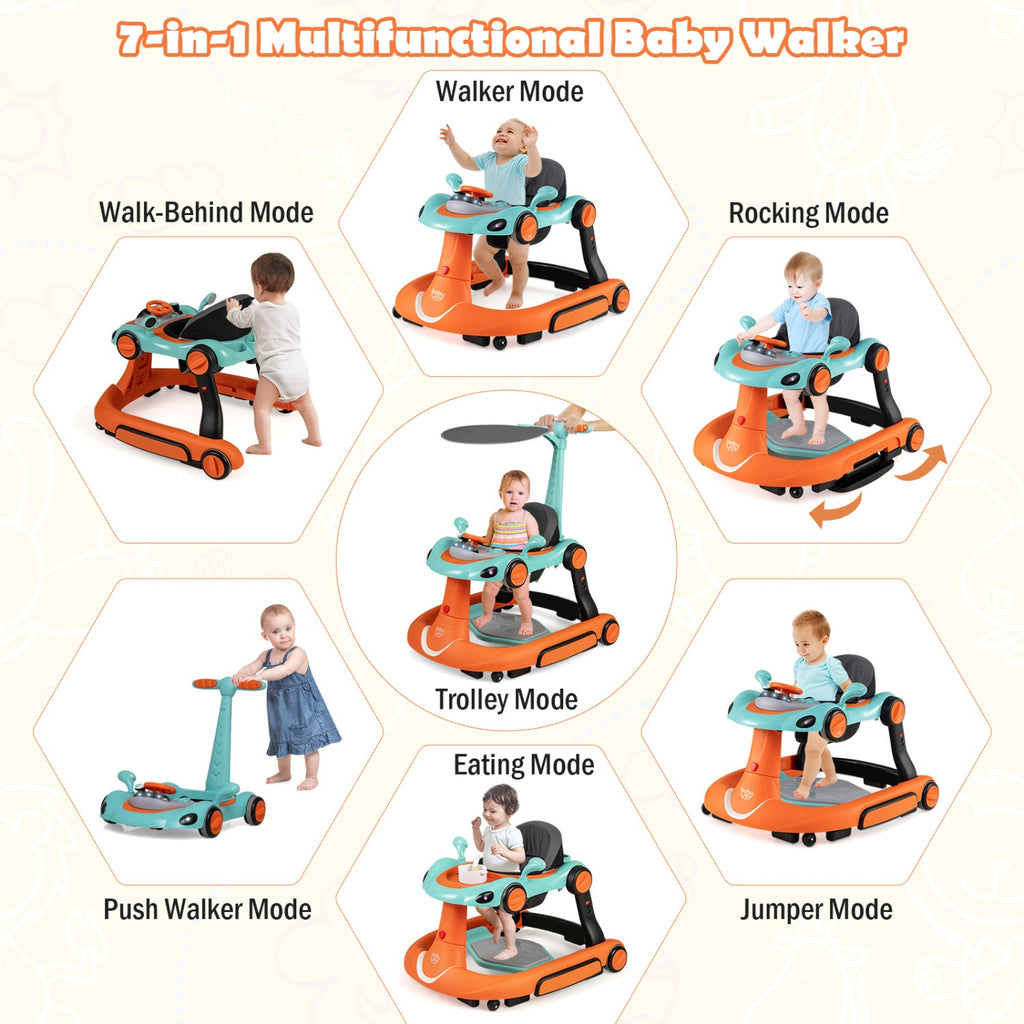 6-in-1 Baby Walker with Canopy Portable Activity Center Bouncer Rocker Combo with Music