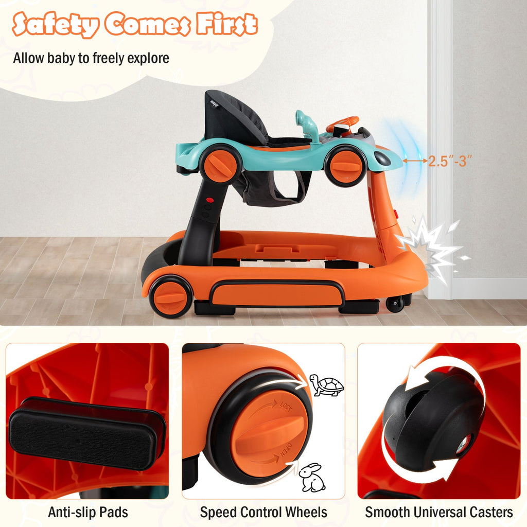 6-in-1 Baby Walker with Canopy Portable Activity Center Bouncer Rocker Combo with Music