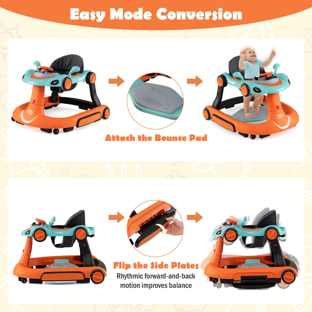 6-in-1 Baby Walker with Canopy Portable Activity Center Bouncer Rocker Combo with Music