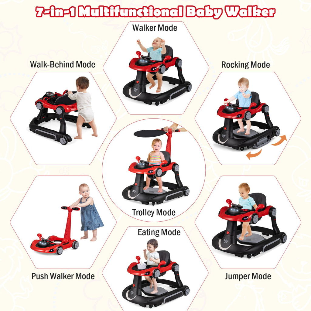 6-in-1 Baby Walker with Canopy Portable Activity Center Bouncer Rocker Combo with Music