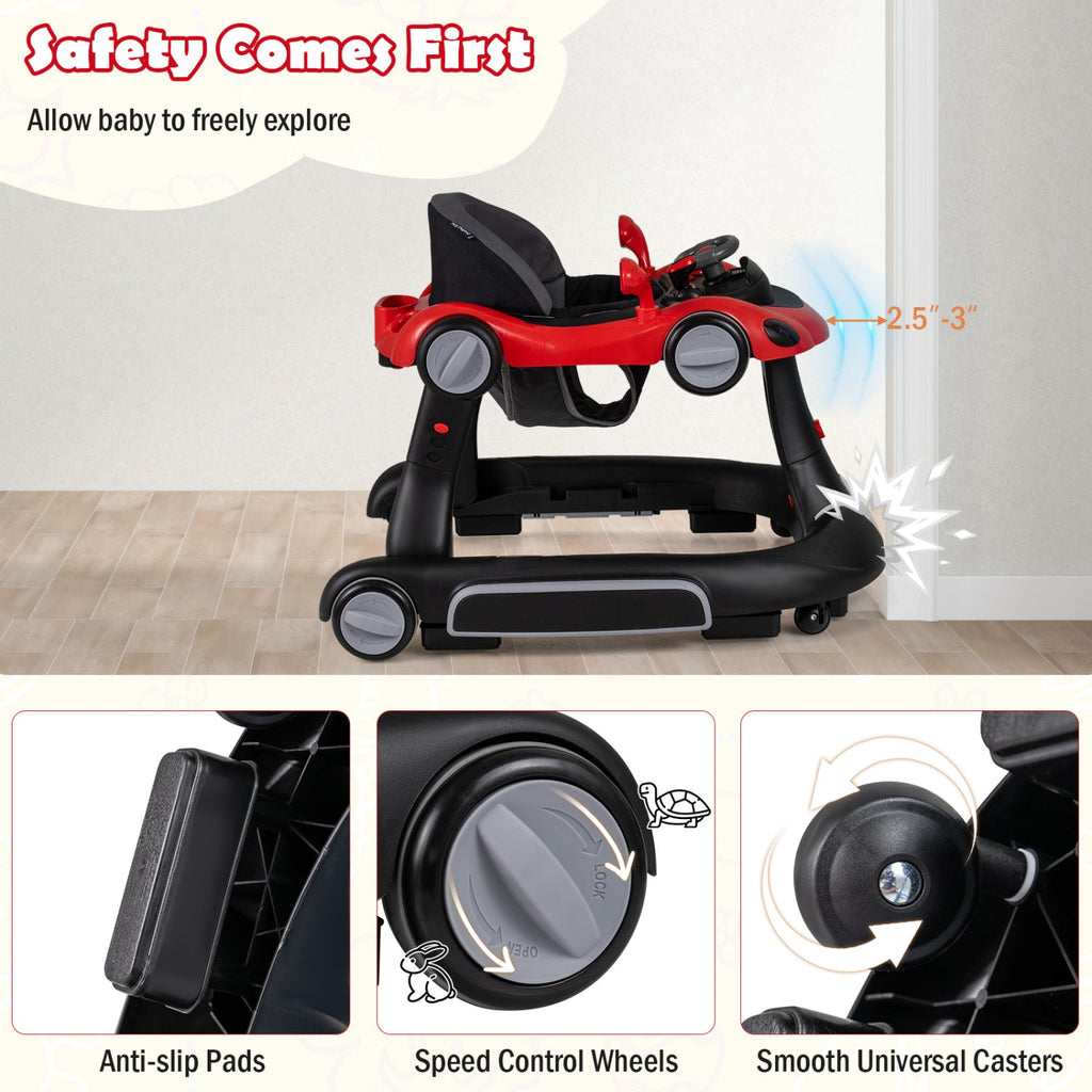 6-in-1 Baby Walker with Canopy Portable Activity Center Bouncer Rocker Combo with Music