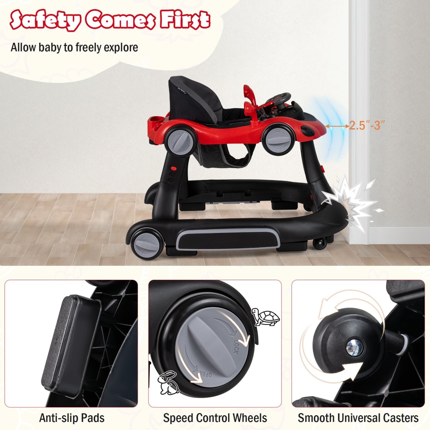 6-in-1 Baby Walker with Canopy Portable Activity Center Bouncer Rocker Combo with Music