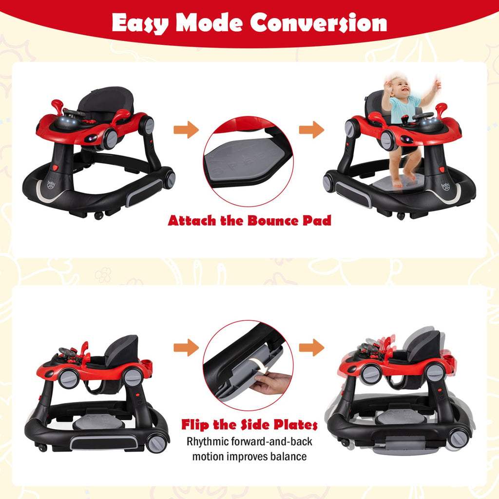 6-in-1 Baby Walker with Canopy Portable Activity Center Bouncer Rocker Combo with Music