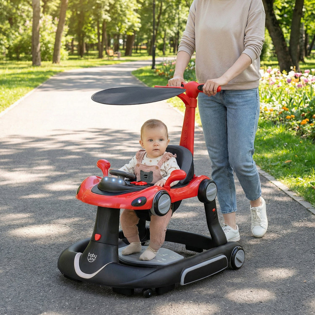 6-in-1 Baby Walker with Canopy Portable Activity Center Bouncer Rocker Combo with Music