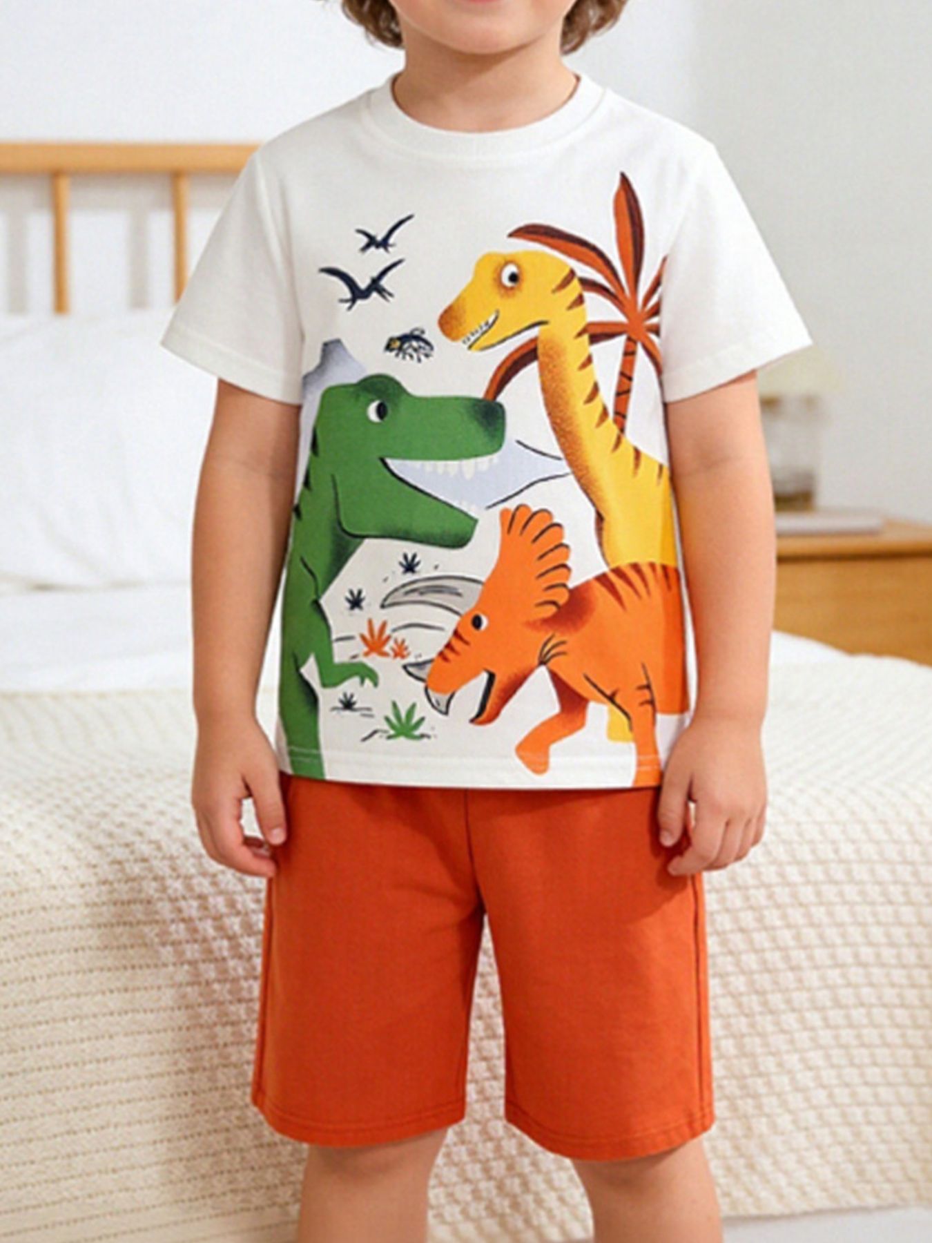 Children's Dinosaur Print Short Sleeve Tee and Shorts Set