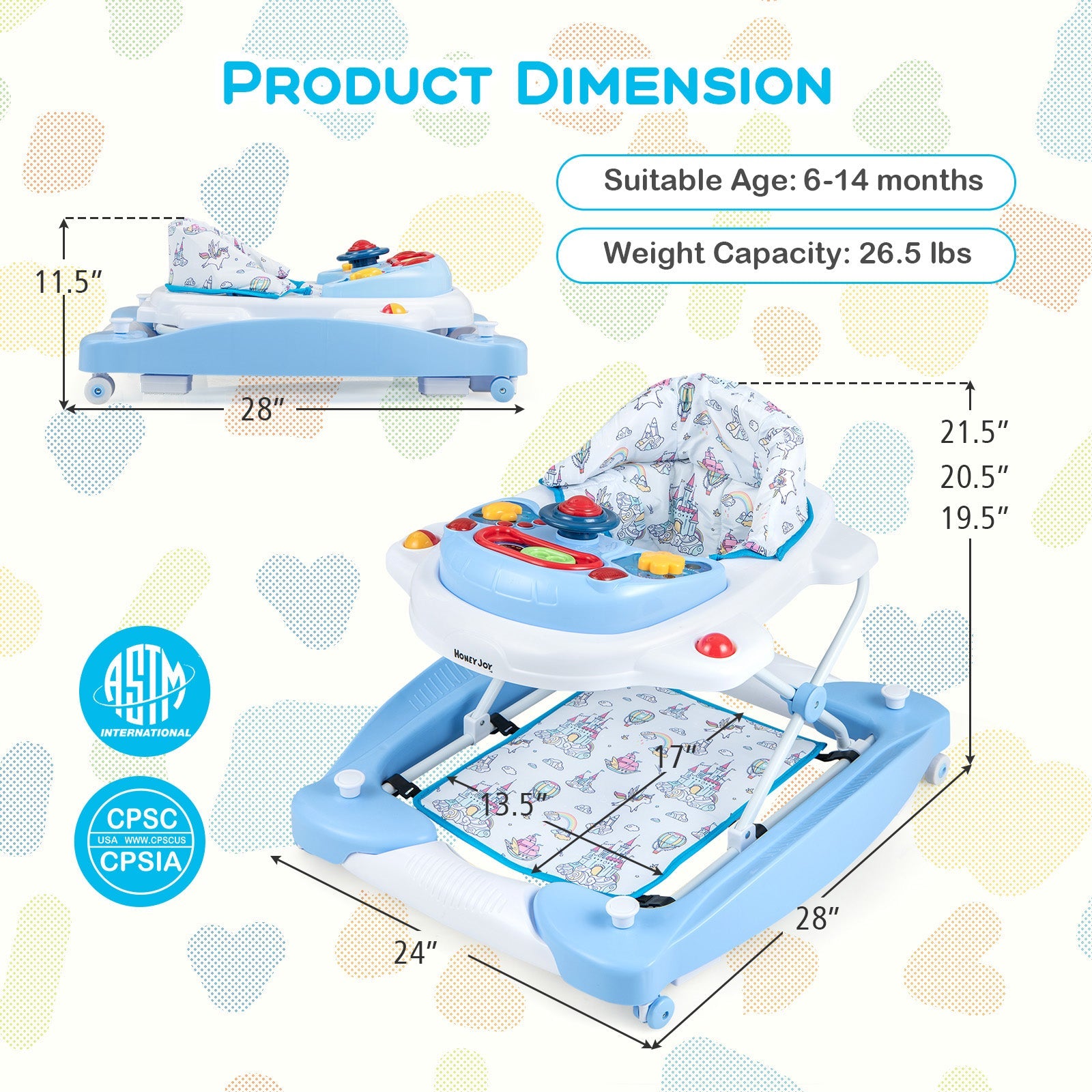6 in 1 Foldable Baby Walker with Adjustable Height