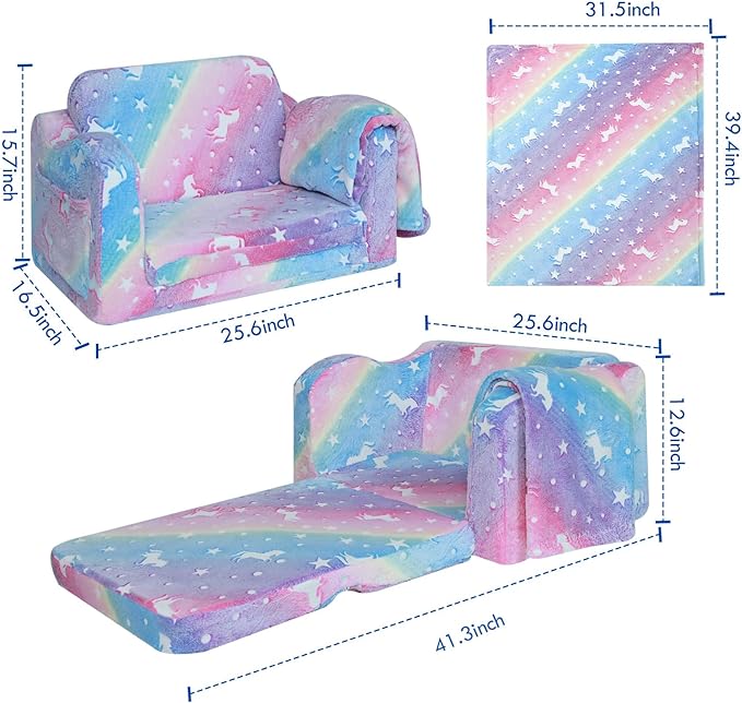 Children's Fold Out Sofa with Blanket