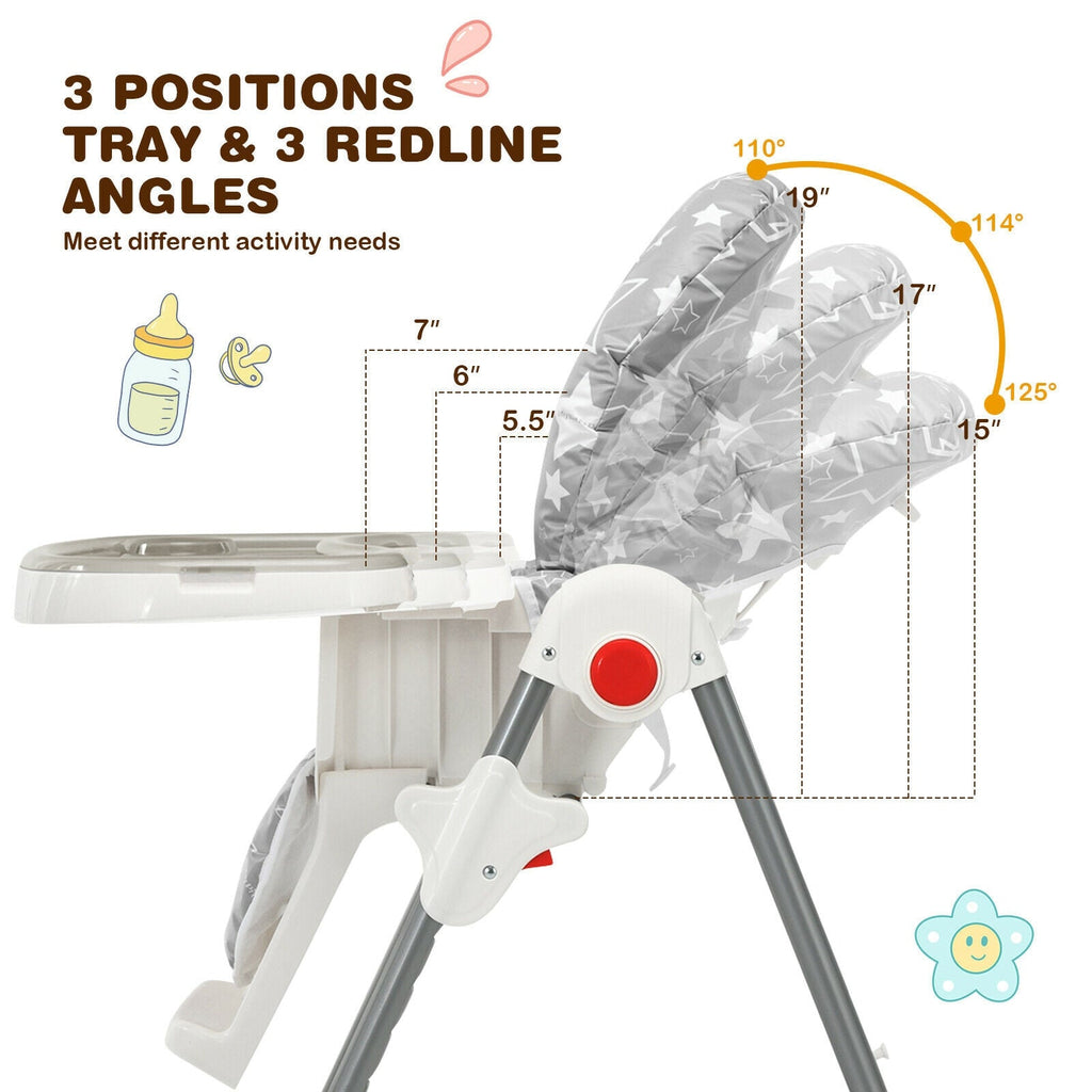 Folding Baby High Dining Chair with 6-Level Height Adjustment