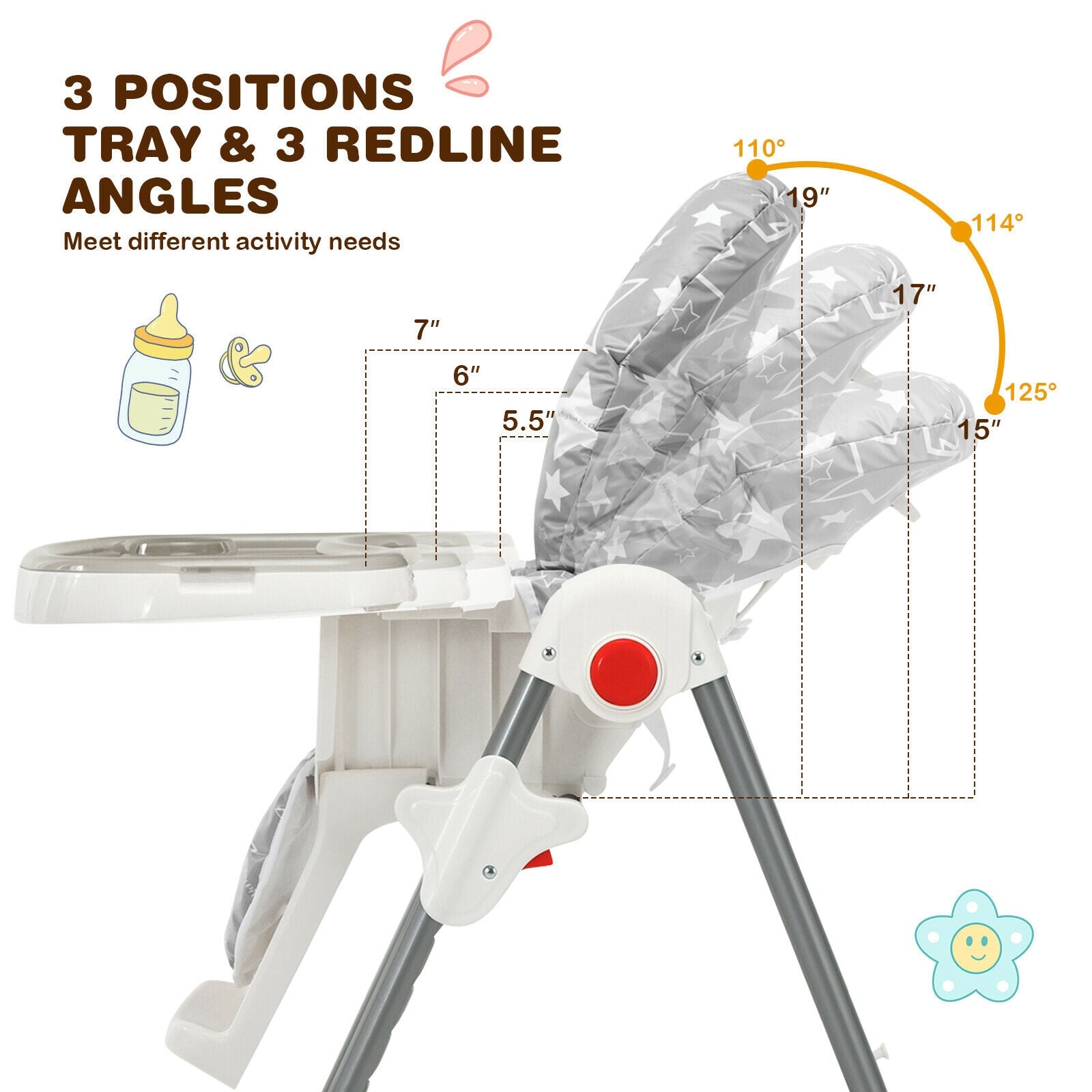 Folding Baby High Dining Chair with 6-Level Height Adjustment