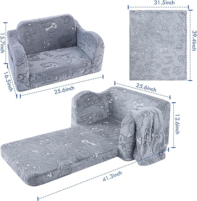 Children's Fold Out Sofa with Blanket